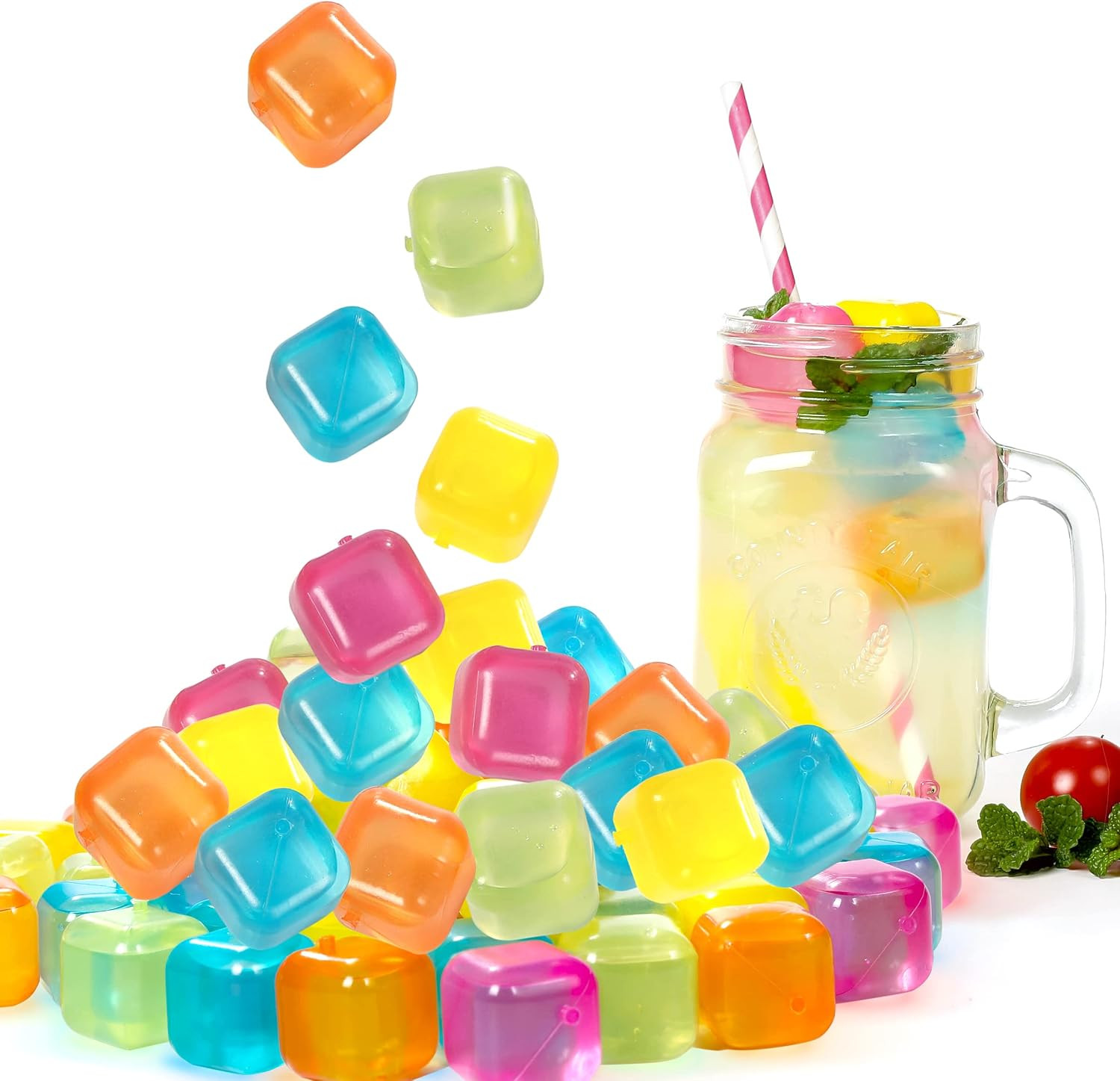 Reusable Ice Cube Plastic Ice Cubes 65 Pack Colorful Refreezable Ice Cubes for D