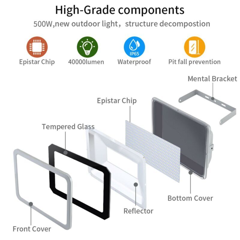 1000W 800W 500W 300W 200W 150W 100W 50W 30W 20W 10W LED Flood Light Outdoor Lamp