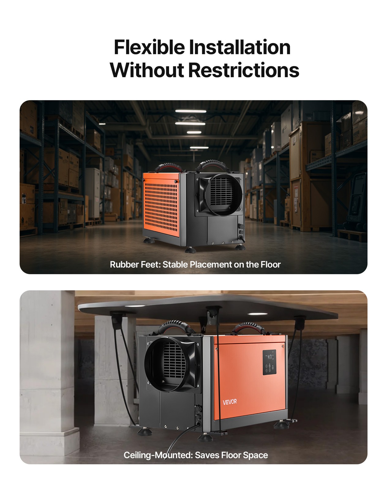 VEVOR 125 Pints Commercial Dehumidifier with Hose Auto Defrost for Crawl Space