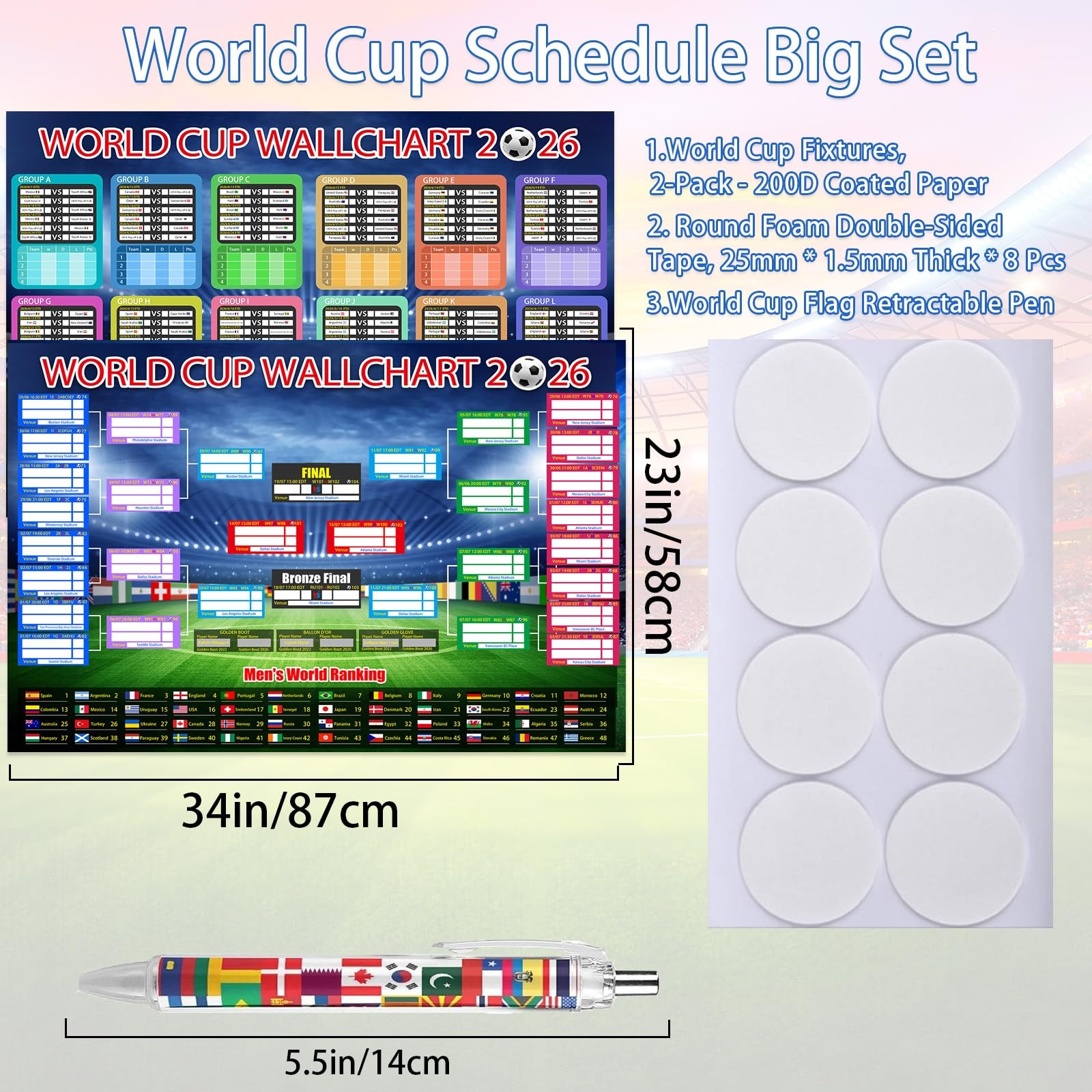 World Cup Poster 2026 Schedule Wall Chart Soccer Decor