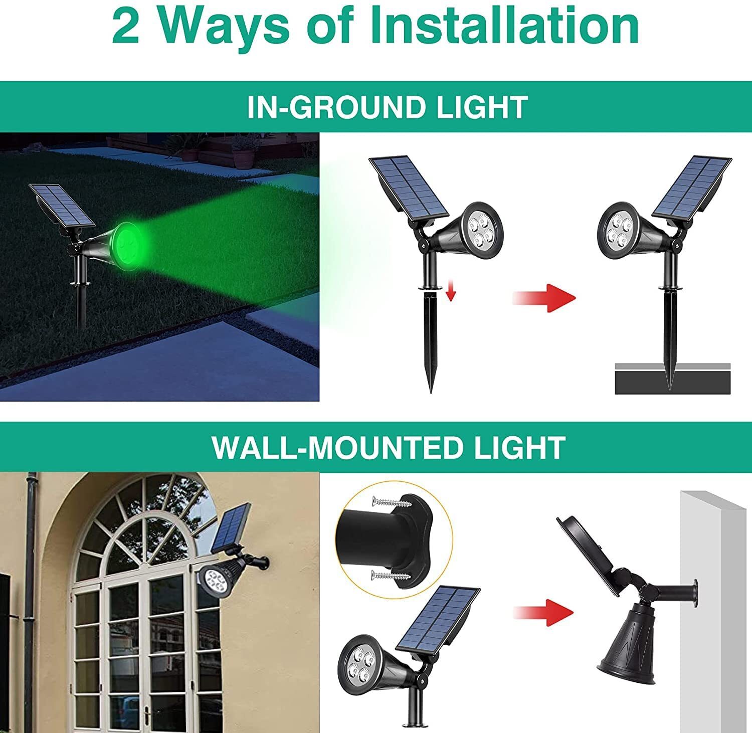 2 Pack Solar Powered Spotlight Outdoor Garden Lawn Landscape Waterproof LED Lamp