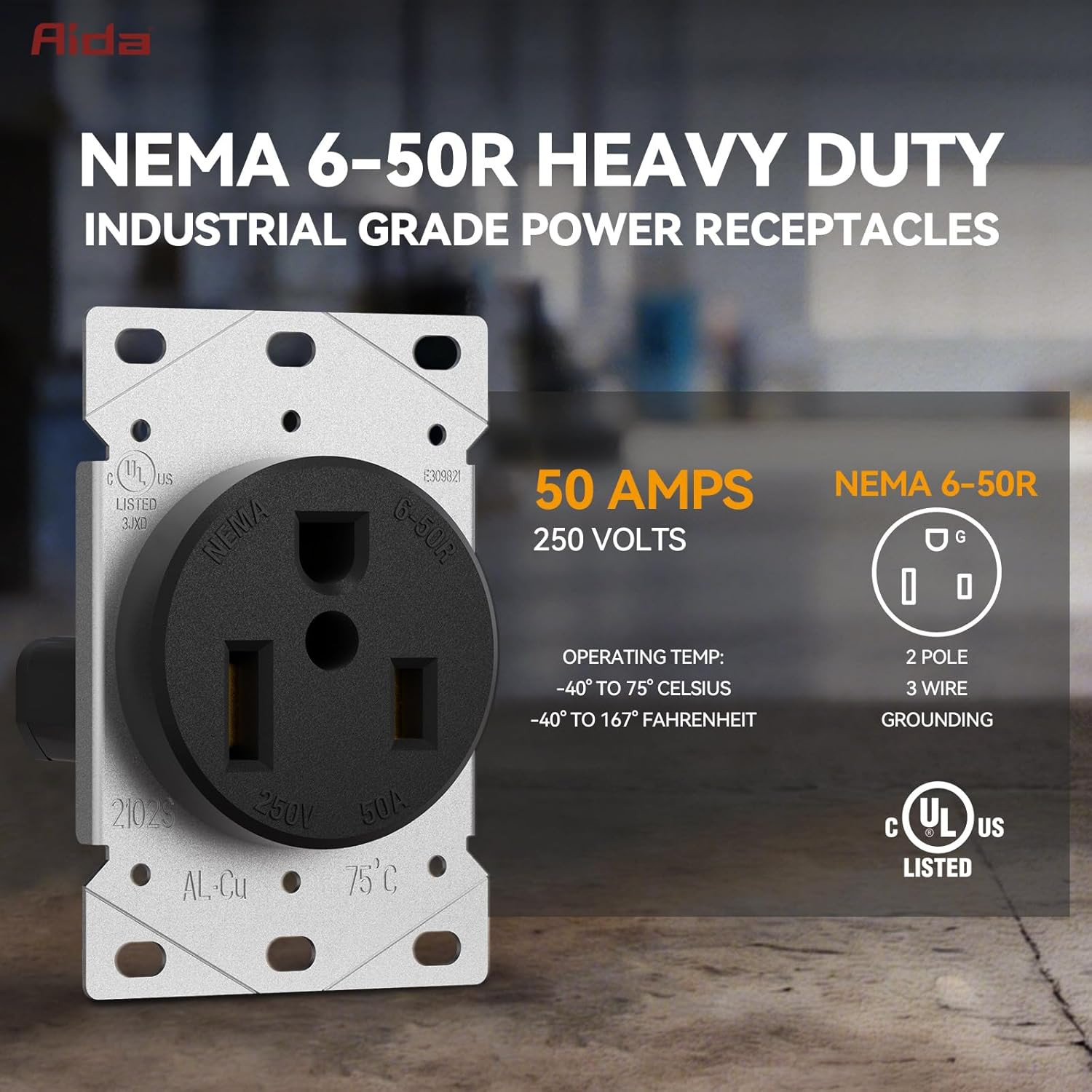 NEMA 6-50R Receptacle 50A 250V Female Outlet 50 Amp 250 Volts Heavy Duty Industr