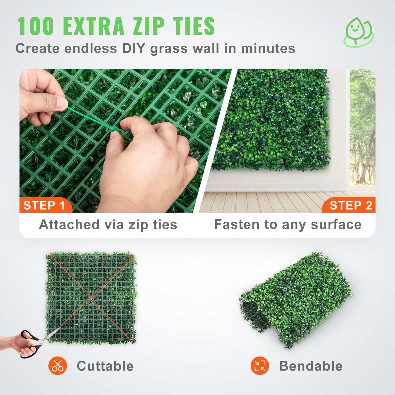 VEVOR Artificial Boxwood Panel 12pcs 10″ X 10″ Grass Hedge Wall Mat for Fence