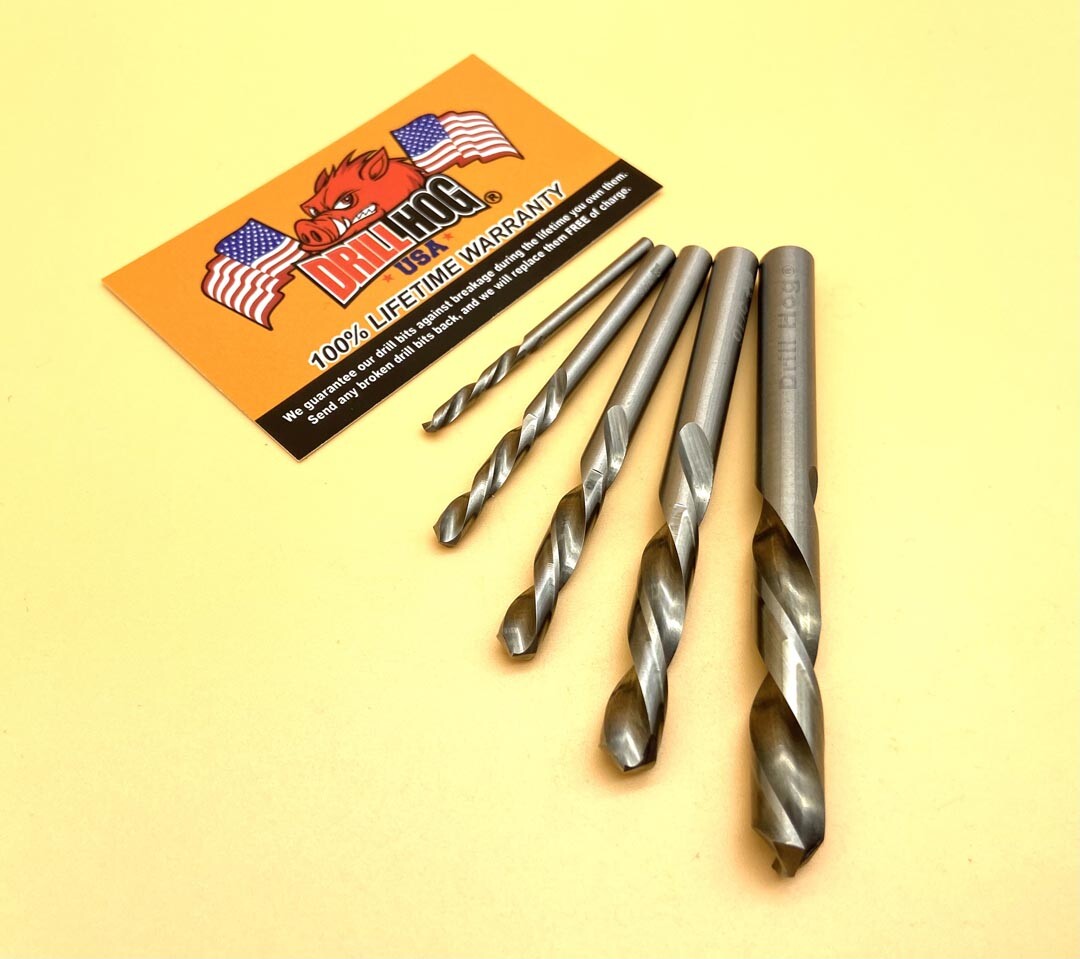 Drill Hog® 5 Pc Left Hand Drill Bit Set Stubby Handed Drills Lifetime Warranty