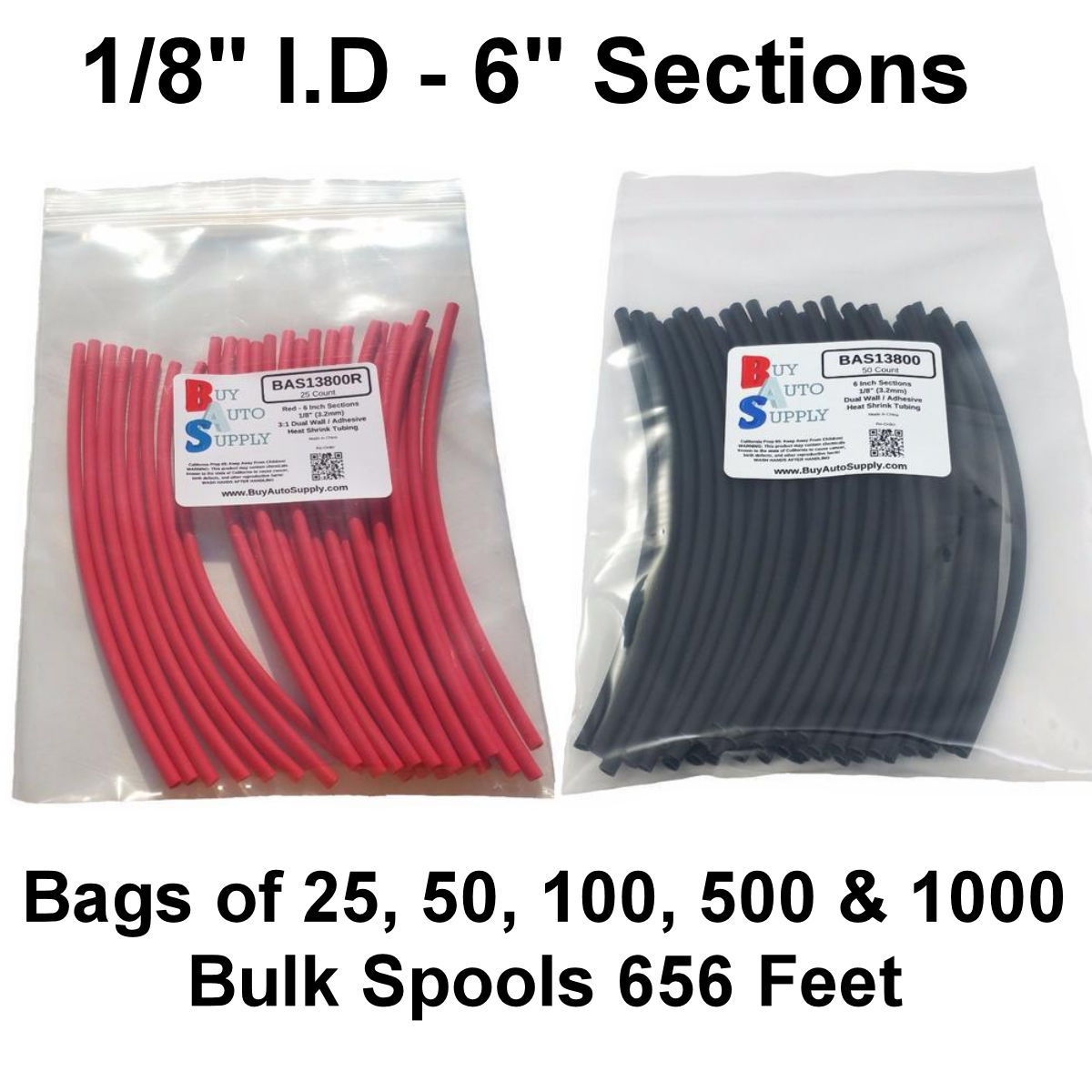 1/8″ 3:1 Adhesive Lined Dual Wall Heat Shrink Tubing Black & Red – 6″ Sections