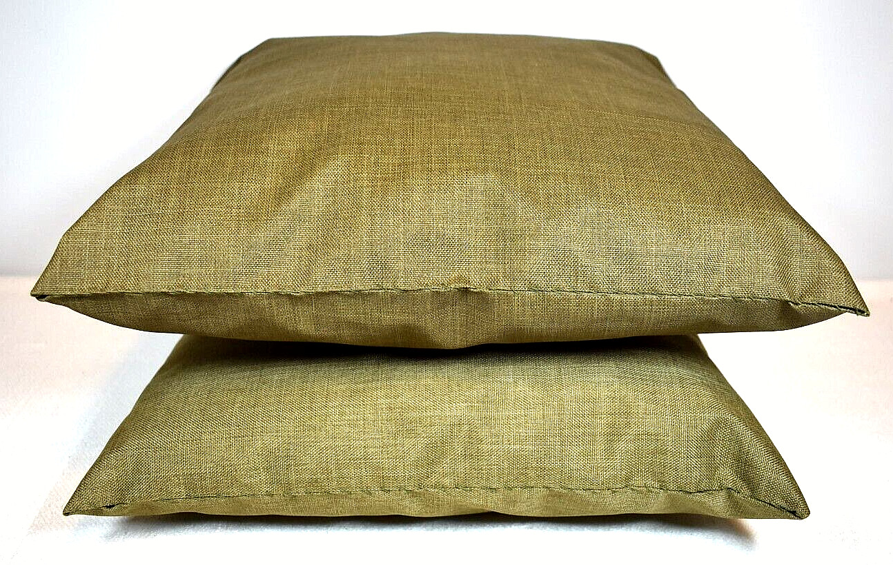 HANDCRAFTED Square Olive Green, Shiny Canvas Decorative Pillows (Set of 2)