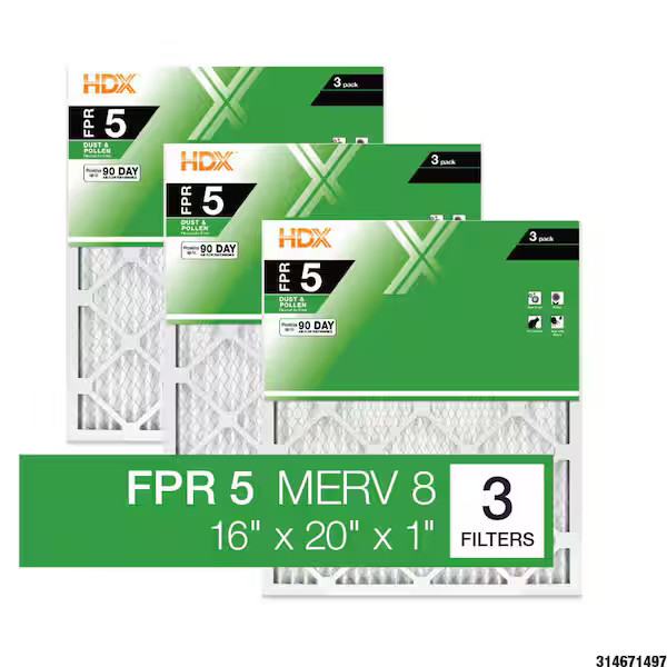 16 in. x 20 in. x 1 in. Standard Pleated Furnace Air Filter FPR 5, MERV 8 (3-Pac