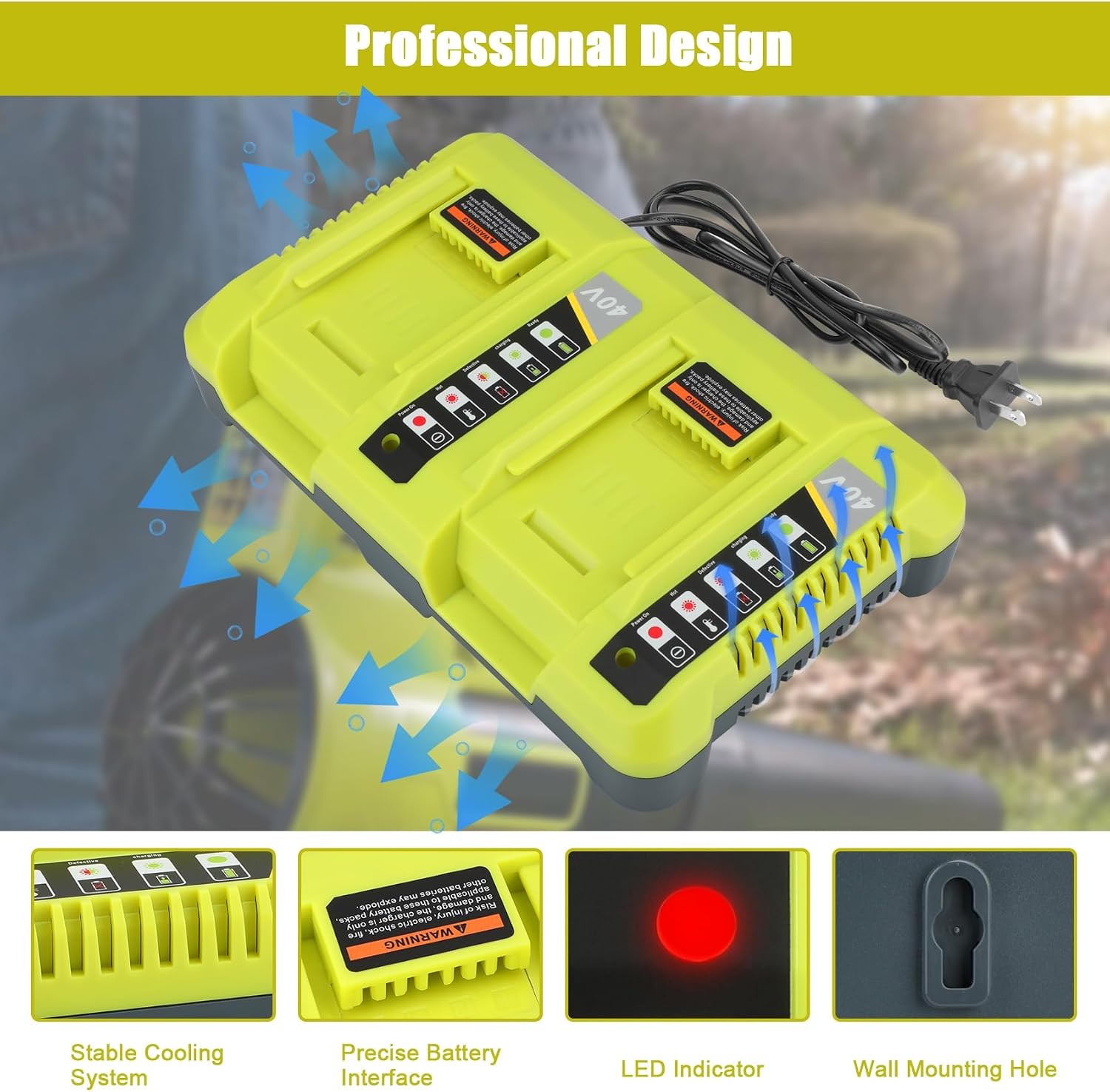 Dual OP401 Charger for Ryobi 40V Battery with Fast Charging Station | Replacemen
