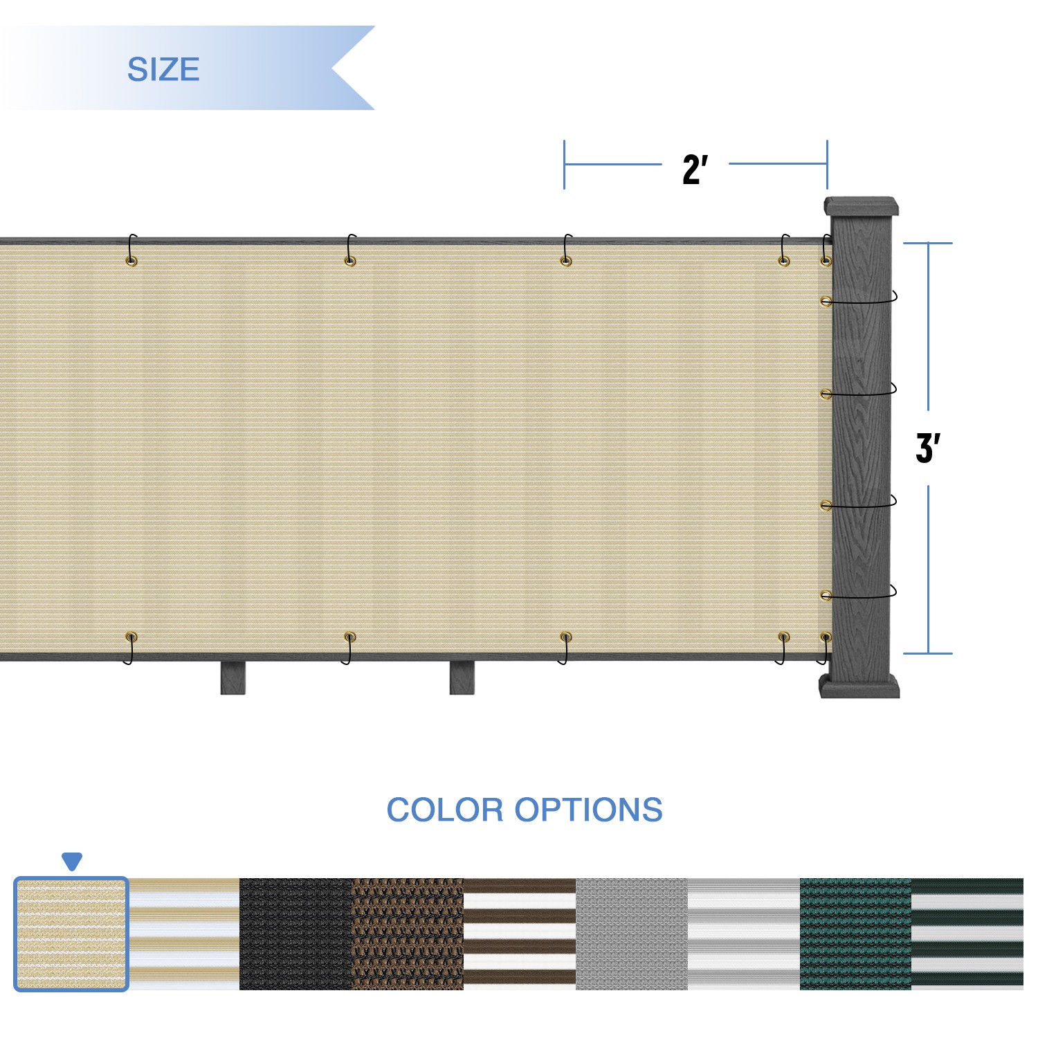 35in Balcony Fence Screen Privacy Deck Railing Fabric Shelter Shade Cover Beige