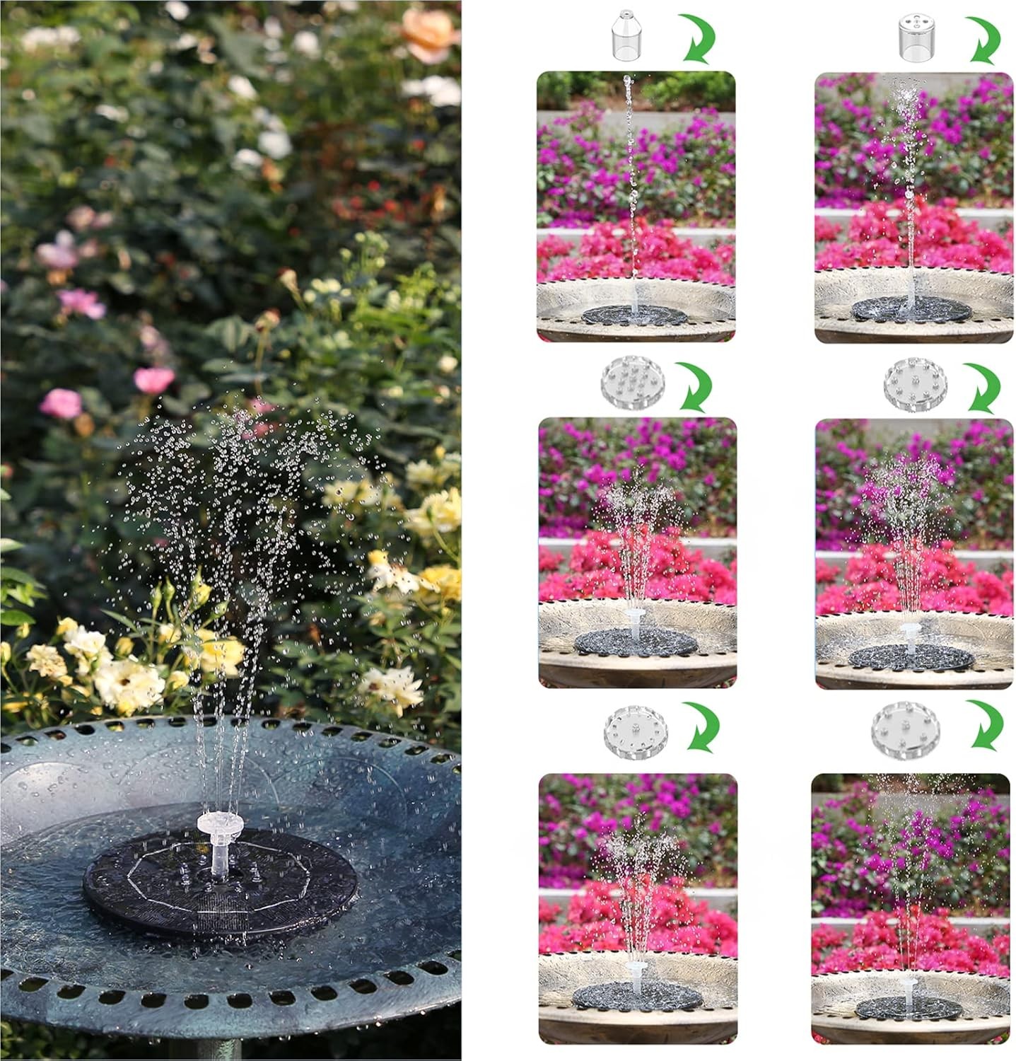 3W LED Solar Bird Bath Fountains Built-in 1500mAh Battery Solar Fountain Pump, m