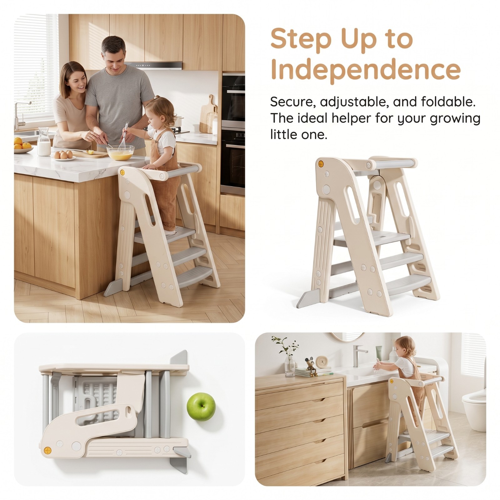 Foldable Toddler Tower Kitchen Step Stool for Kids