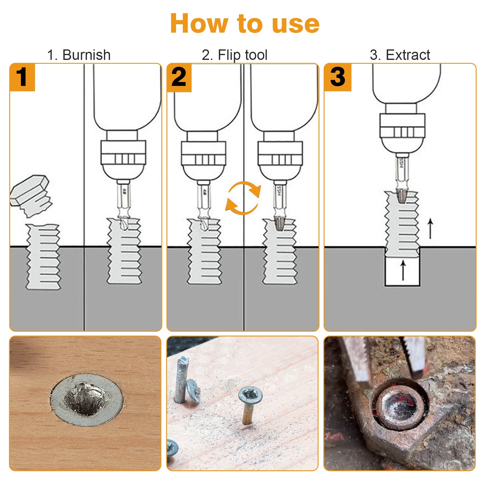 10Pcs Screw Extractor Set Hex Head Multi-Spline Easy Out Bolt Remover Tool Kit