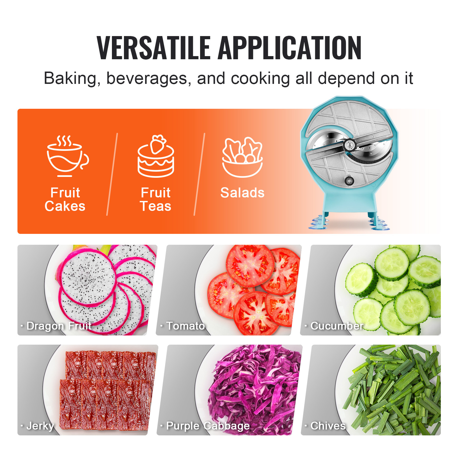 VEVOR Manual Vegetable Fruit Slicer 0-0.5in Thickness Adjustable Dual Feed Ports