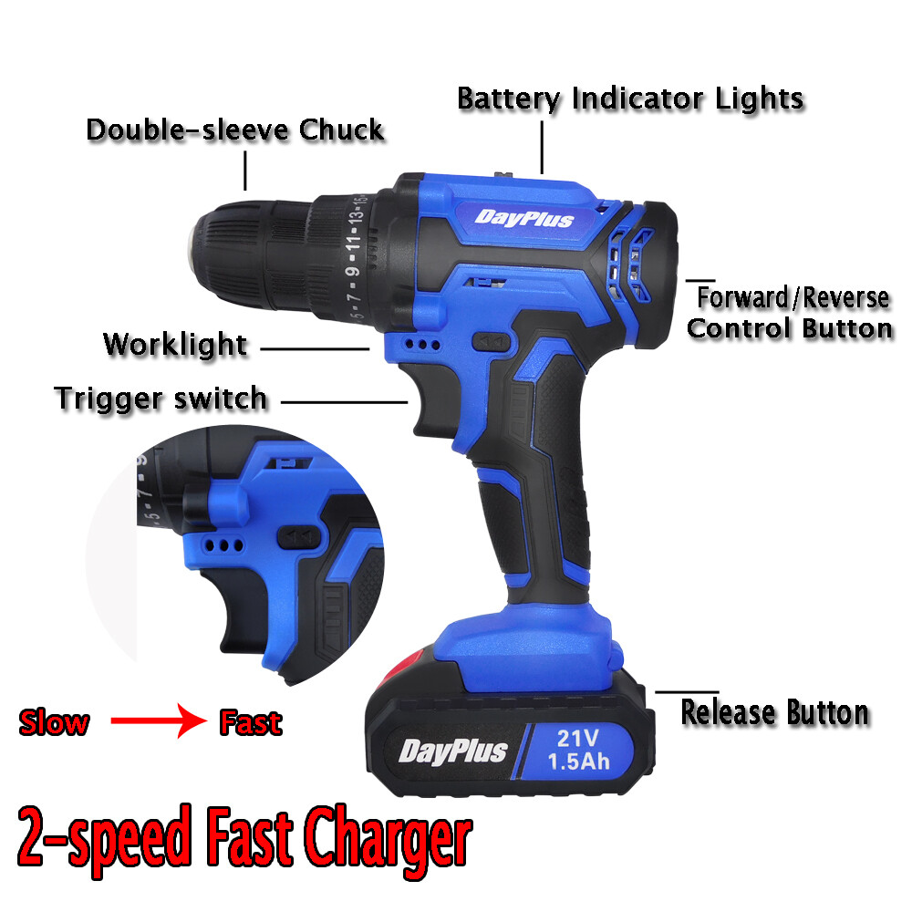 21-Volt drill 2 Speed Electric Cordless Drill/Driver Screwdriver Bits Set -Cheap