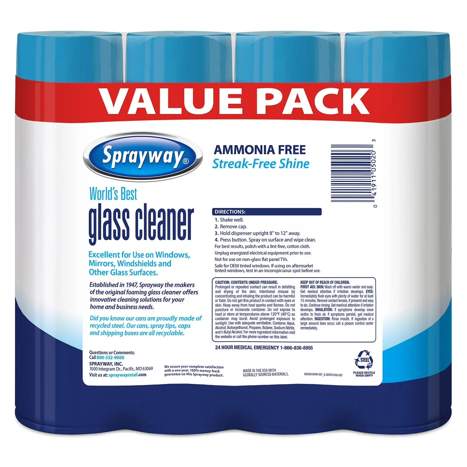 Sprayway Glass Cleaner 19 Ounce Pack of 4 Streak Free Shine – FREE SHIPPING