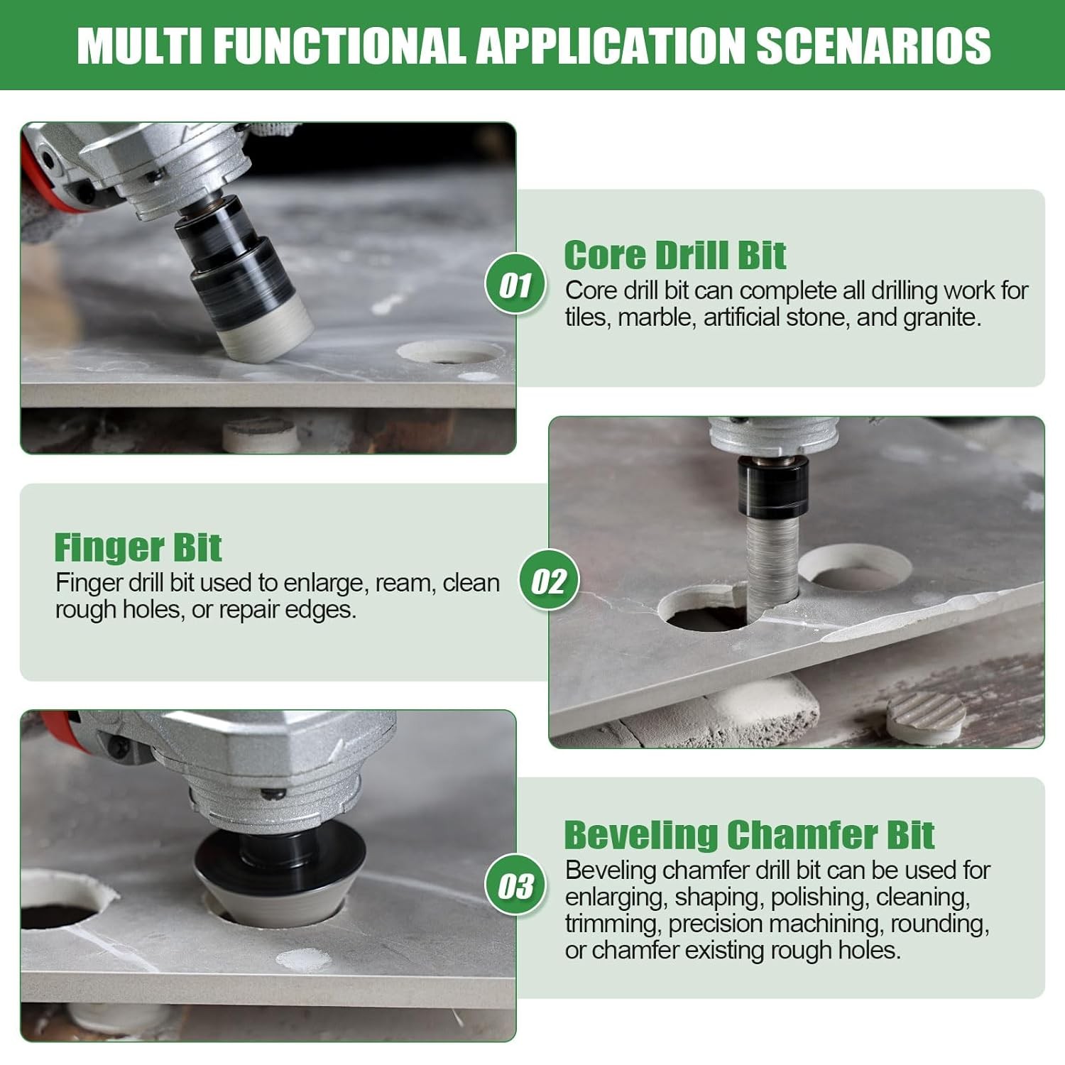 Diamond Drill Bit Set Tile Hole Saw Kit Core Bits For Granite Ceramic Porcelain
