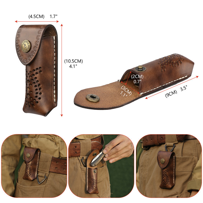 TOURBON Leather 3.5in Pocket Knife Sheath Knives Case Belt EDC Pouch Camping USA
