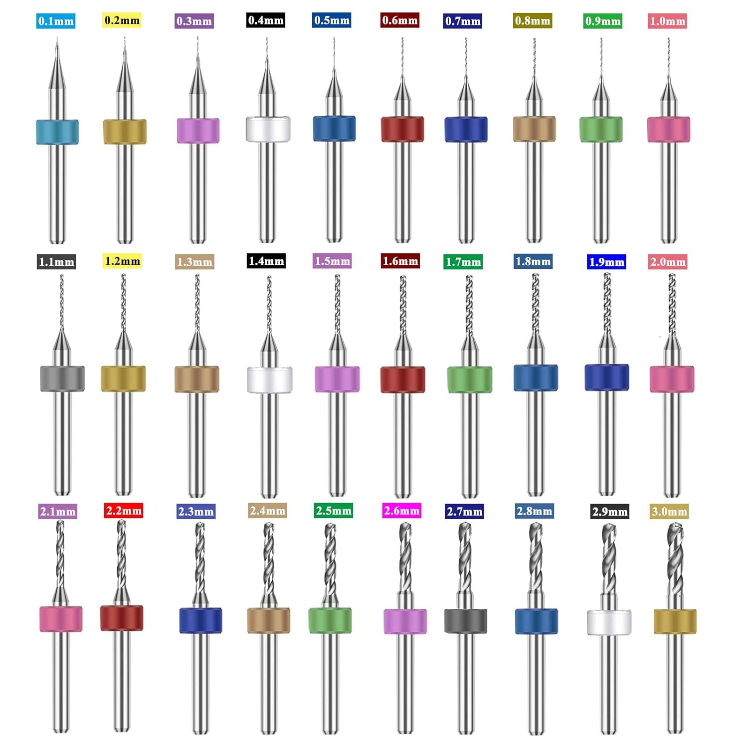 30pcs Micro Drill Bits Set for Dremel,Spiral Flute 0.1mm-3mm Tungsten Steel Carb