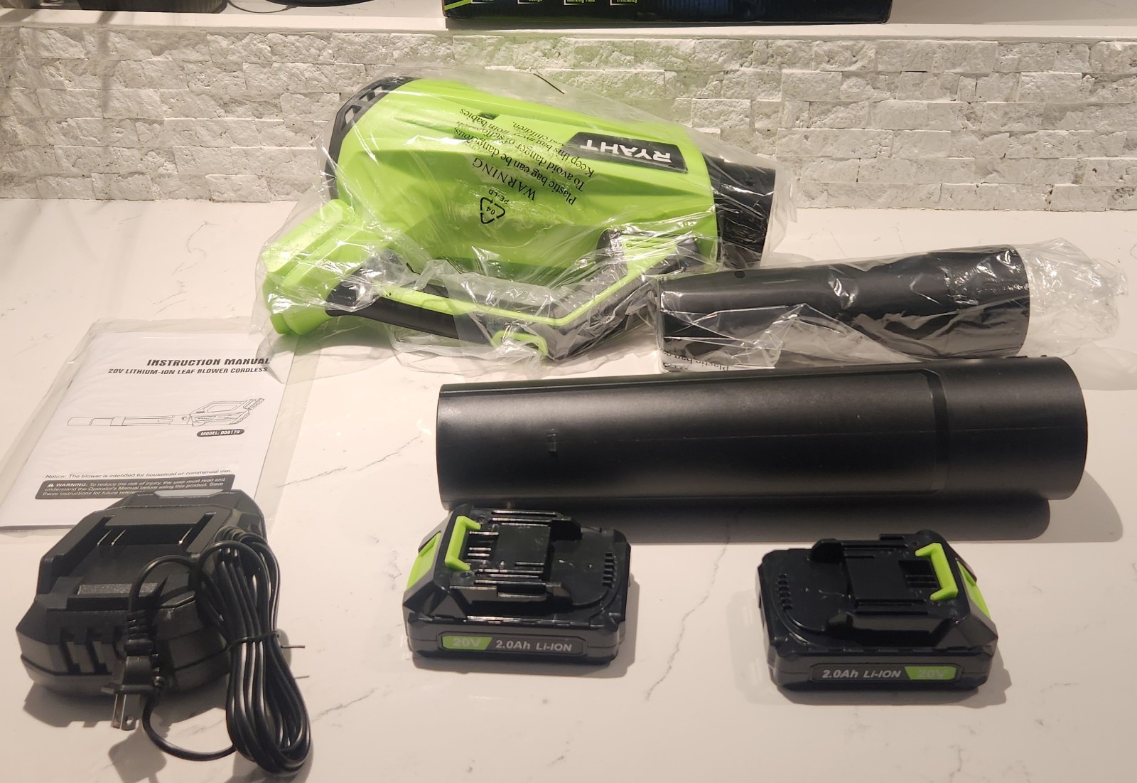 RYAHT 20V Cordless Leaf Blower Kit 450 CFM 150 MPH w/2 Batteries Charger
