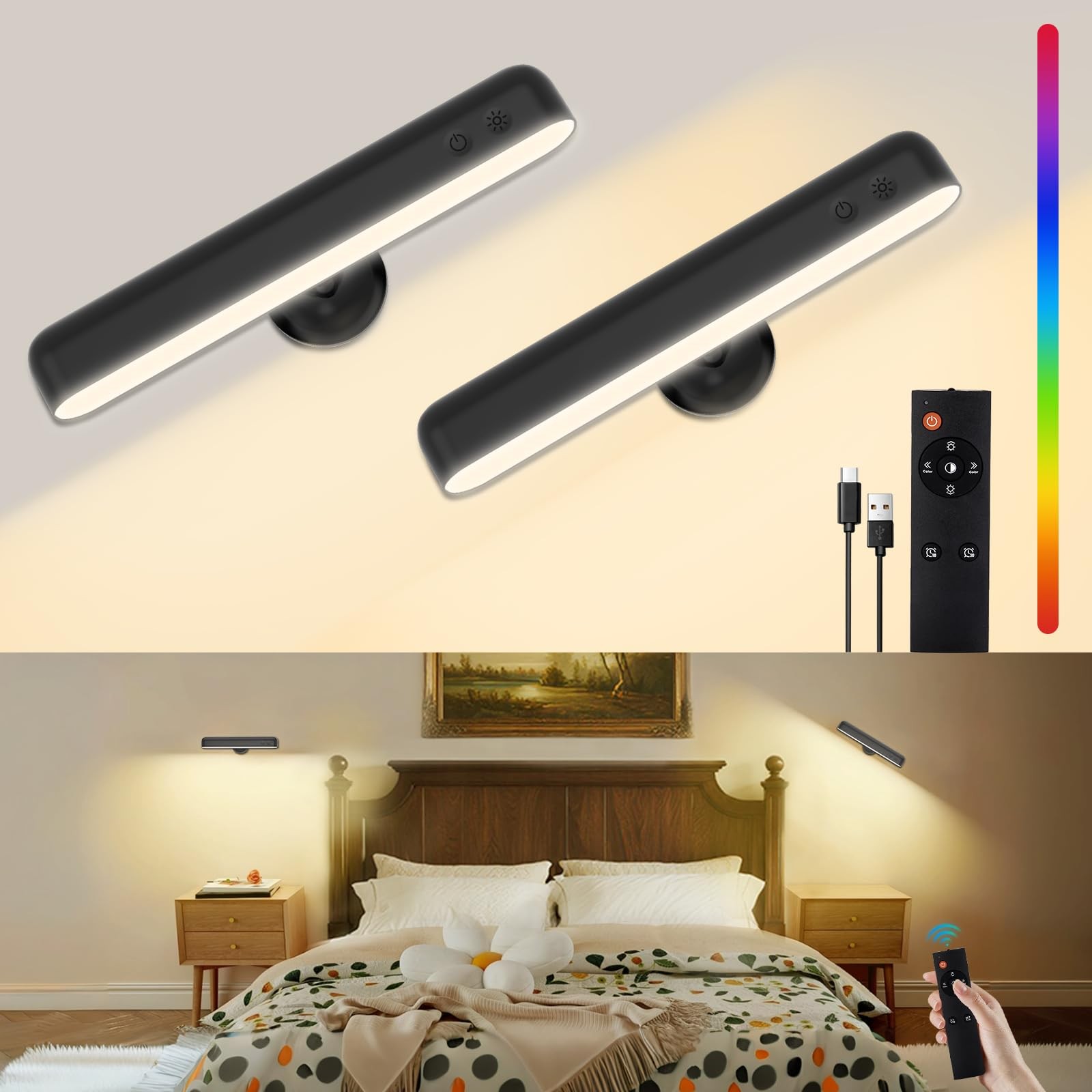 Battery Operated Wall Sconces Set of Two, 7500mAh Rechargeable LED Wall Light…