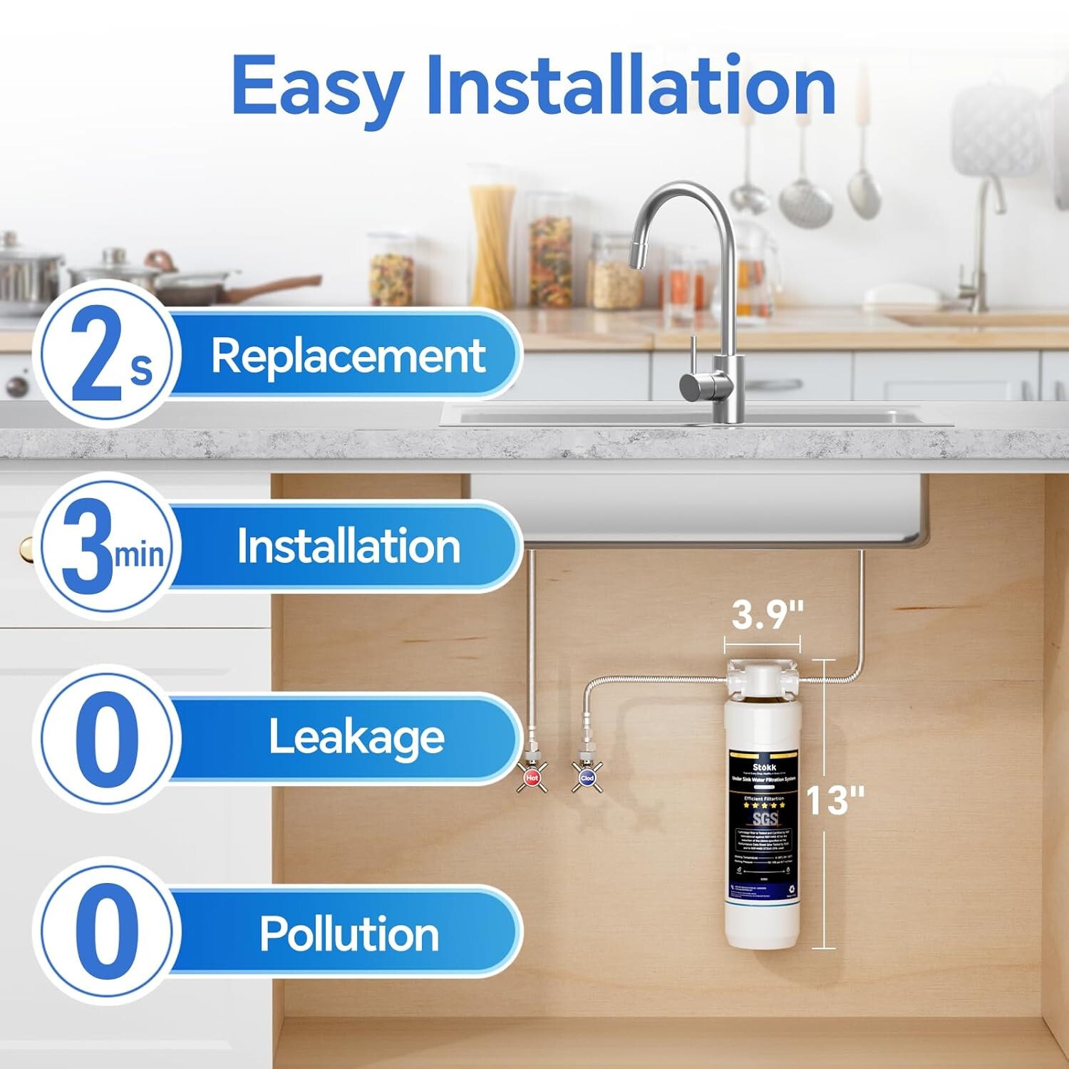 Stokk UC50 Under Sink Water Filter, Reduces Lead, Chlorine, Bad Taste & Odor New