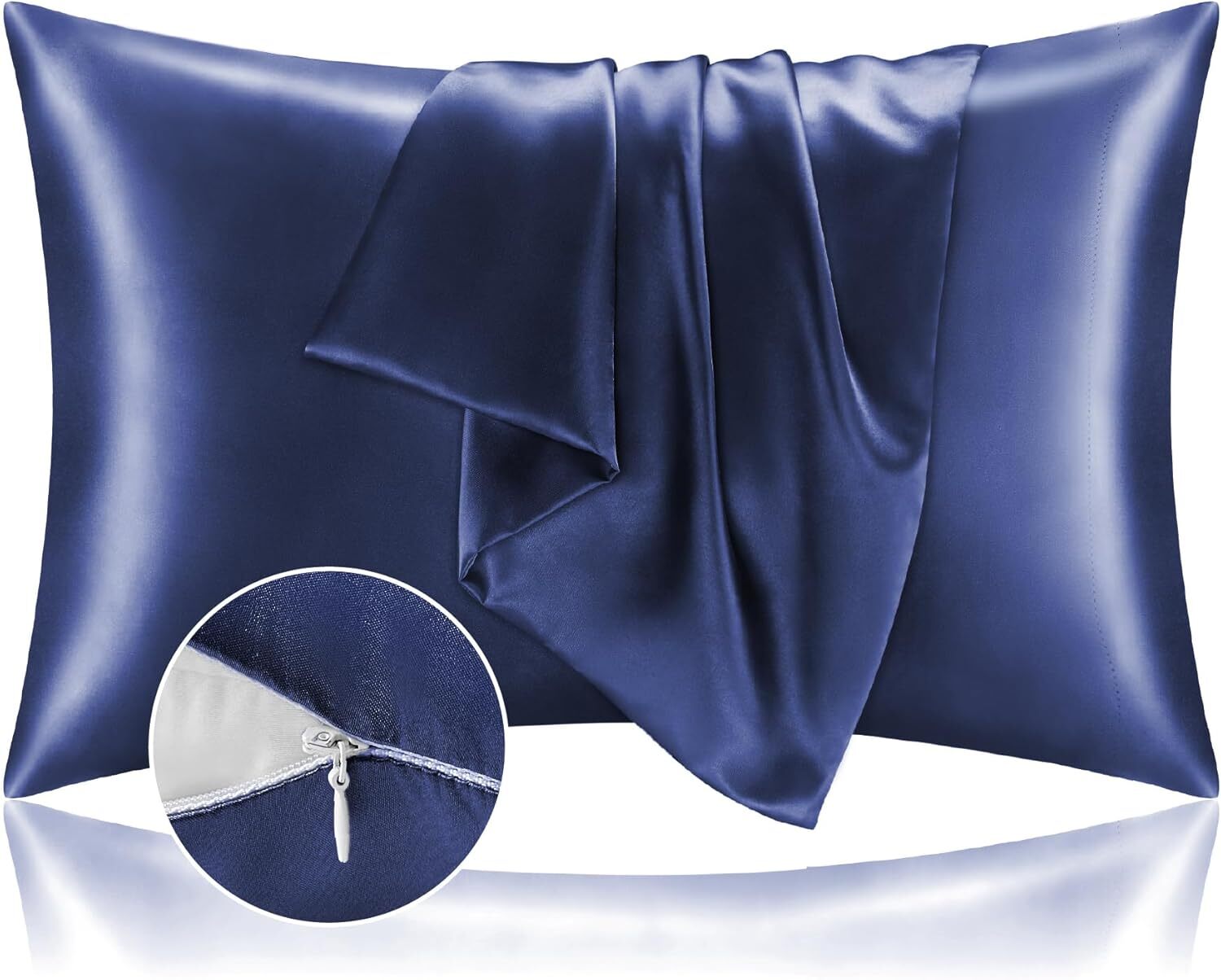 Satin Pillowcase with Zipper 2 Pack Standard Size 20×26 Coral Silk Like Cooling