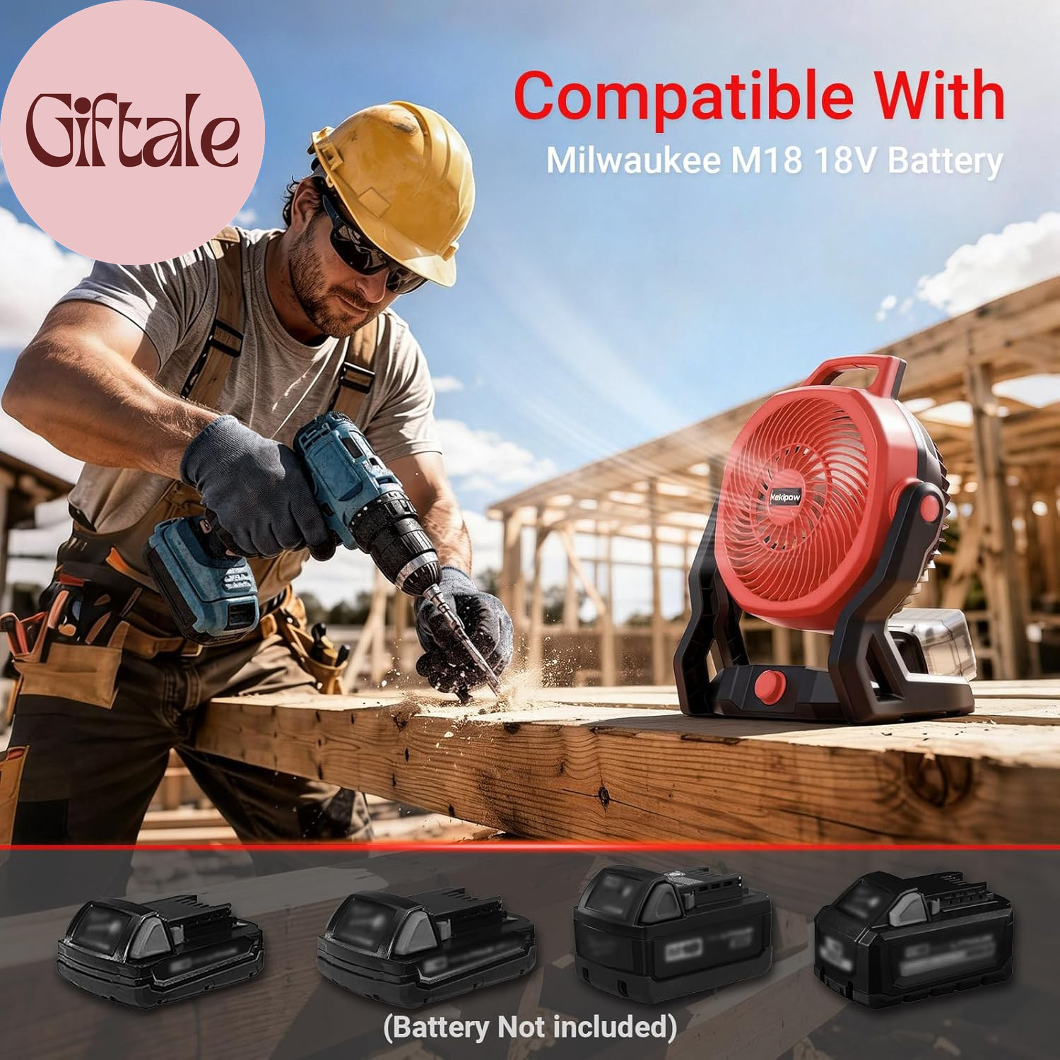Battery Powered Fan Compatible with Milwaukee M18 18V Battery, 750 CFM Cordless
