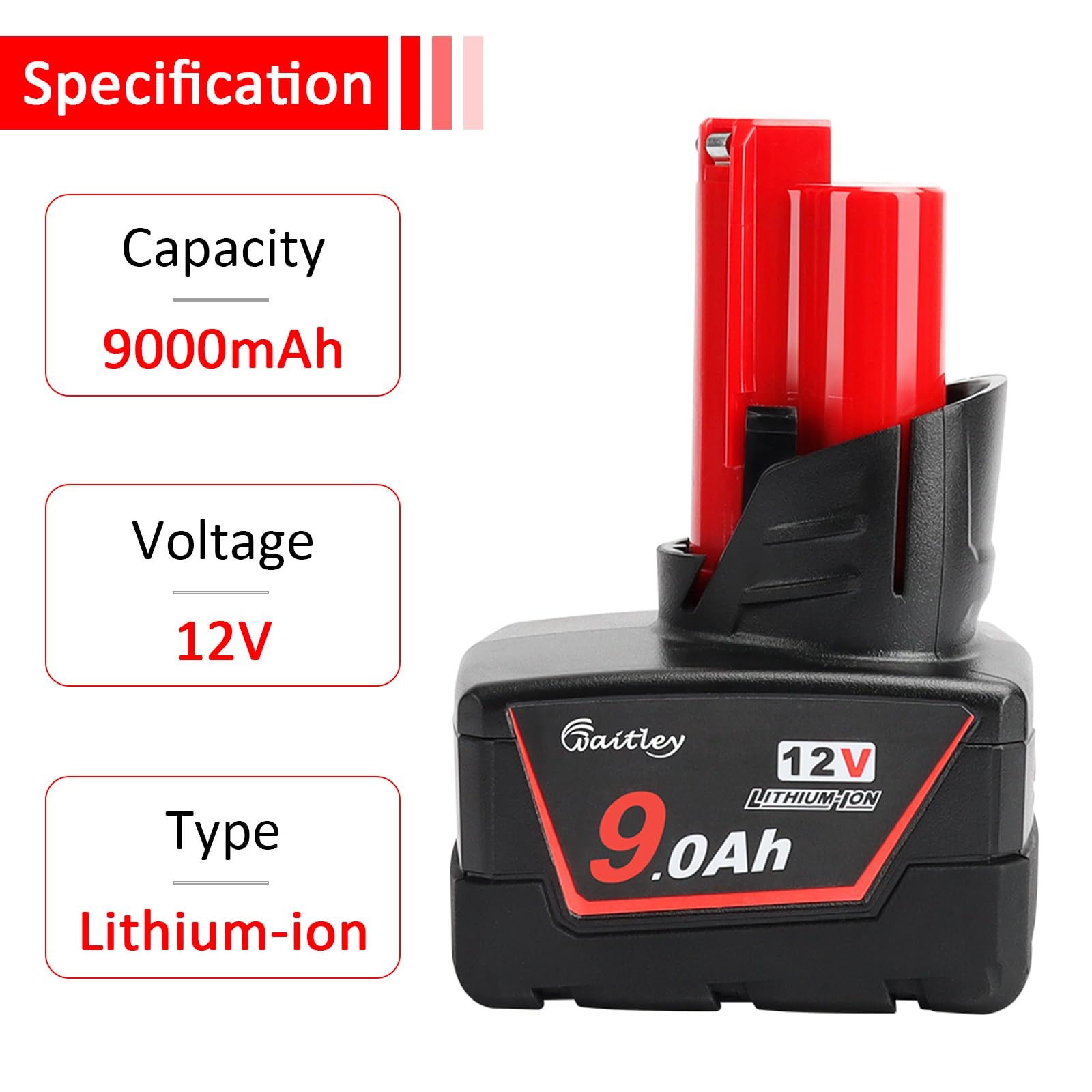 waitley 12V 9Ah Replacement Battery Compatible with Milwaukee 12V Power Tools…