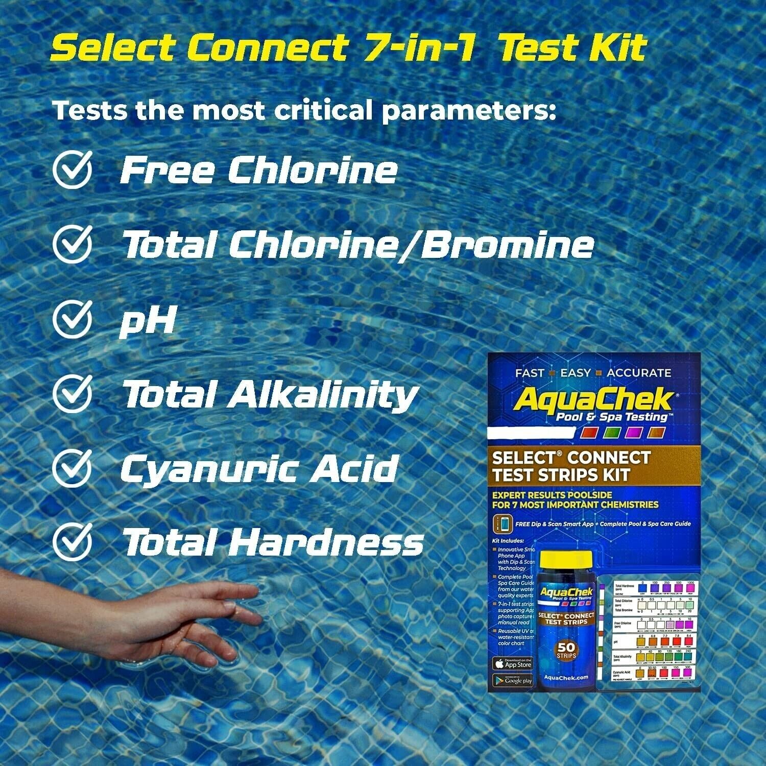 AquaChek 541604APP Select 7-IN-1 Swimming Pool and Spa Test Strips Complete Kit