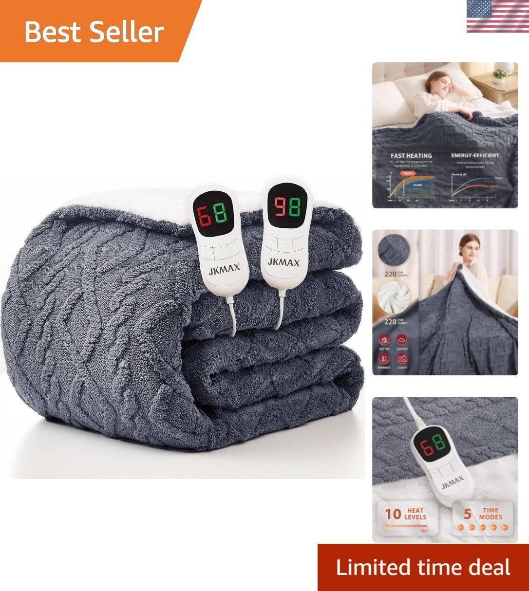 Heated Electric Blanket Queen Size-84″x90″ Heating Blanket with 10 Heating Le…