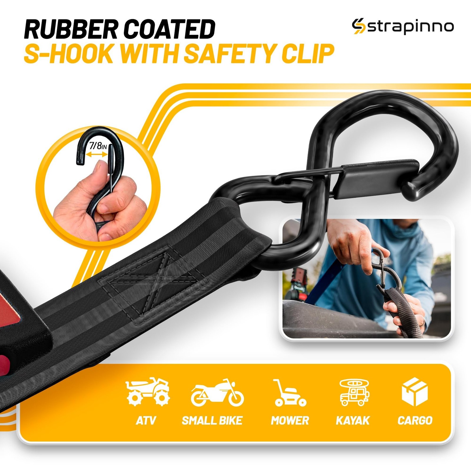 Strapinno Retractable Ratchet Straps (4-Pack), 1 in x 10 ft, 1,500LBS Break S…