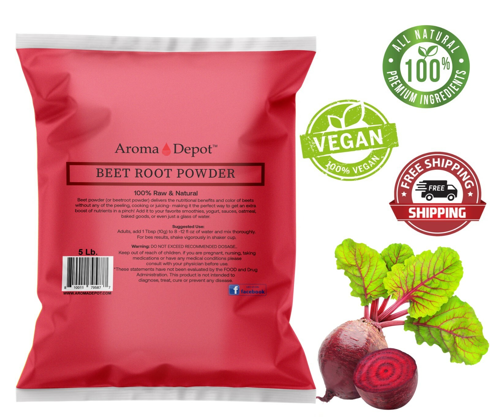 Beet Root Powder (Beta vulgaris) Raw & Non-GMO Superfood Vegan 100% Natural