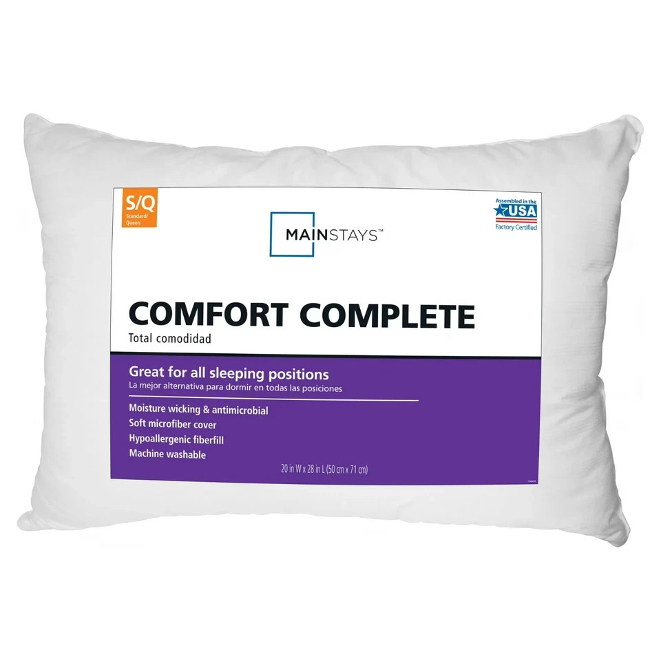 (4 pack) Mainstays Comfort Complete Bed Pillow, Standard/Queen