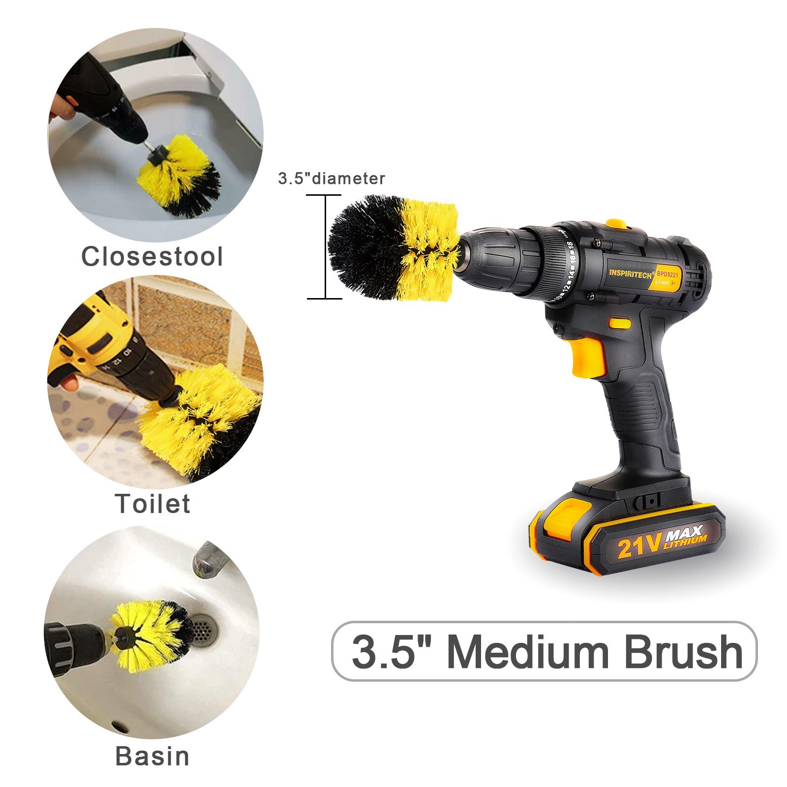 3PCS Drill Brush Power Scrubber Drill Attachments For Carpet Tile Grout Cleaning