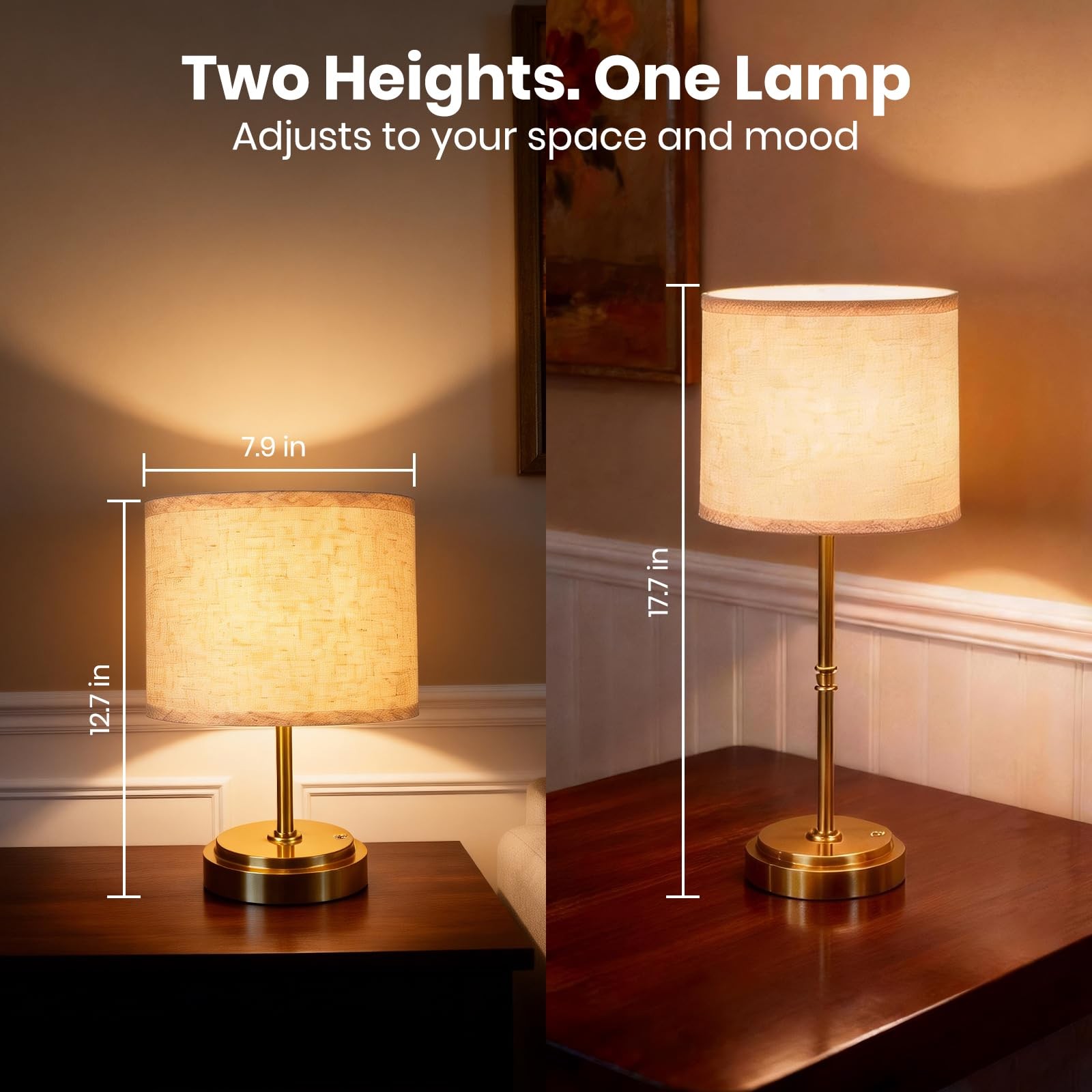 AWOKE 17.7-Inch Tall Cordless Table Lamp, 7500mAh Long-Lasting Battery Operat…