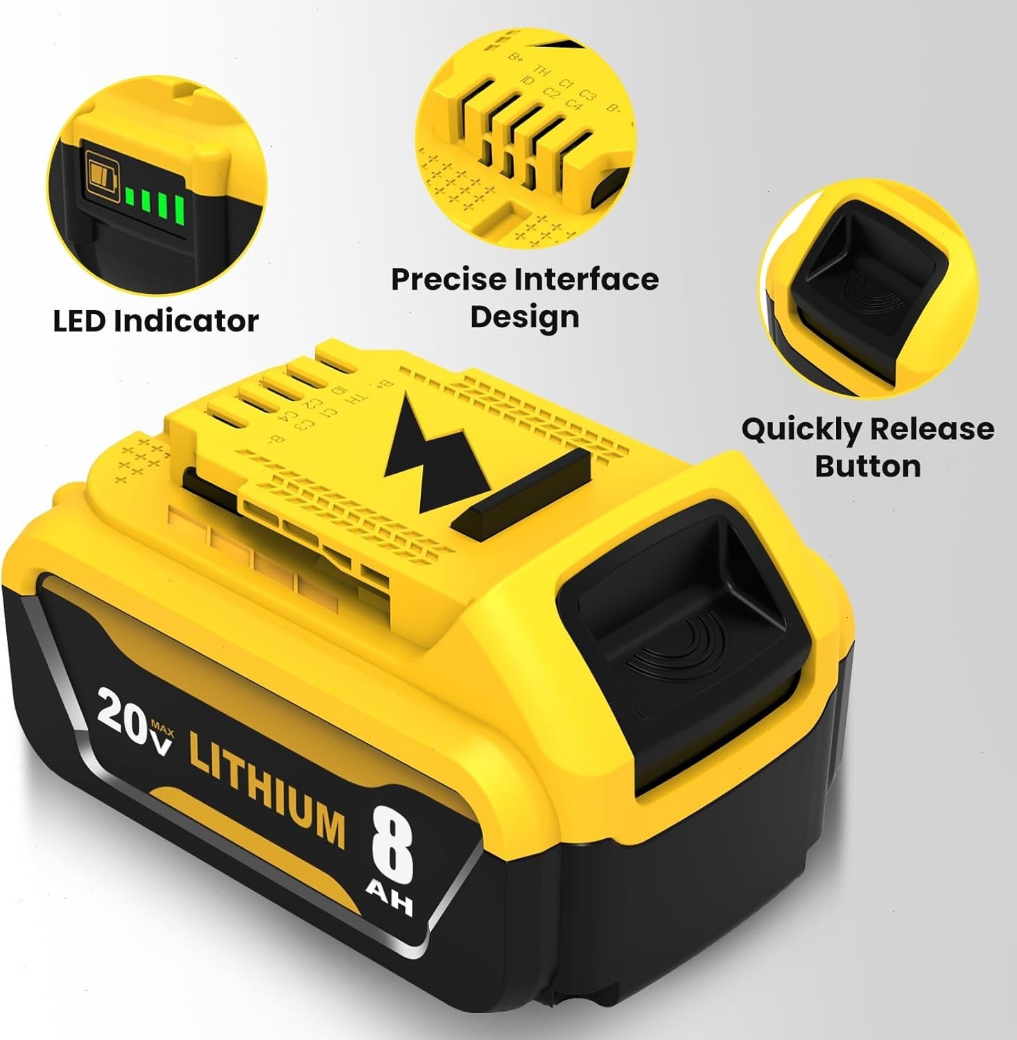 4Pack 8.0AH For DeWalt 20V 20 Volt Max Lithium Ion Battery DCB206-2 DCB205-2