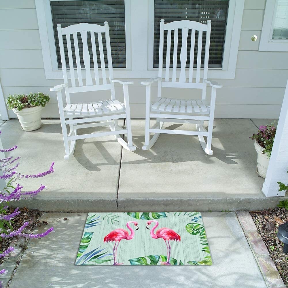 Flamingo Door Mat Indoor Entry Way Doormat for Front Door Patio Anti Slip Rubber