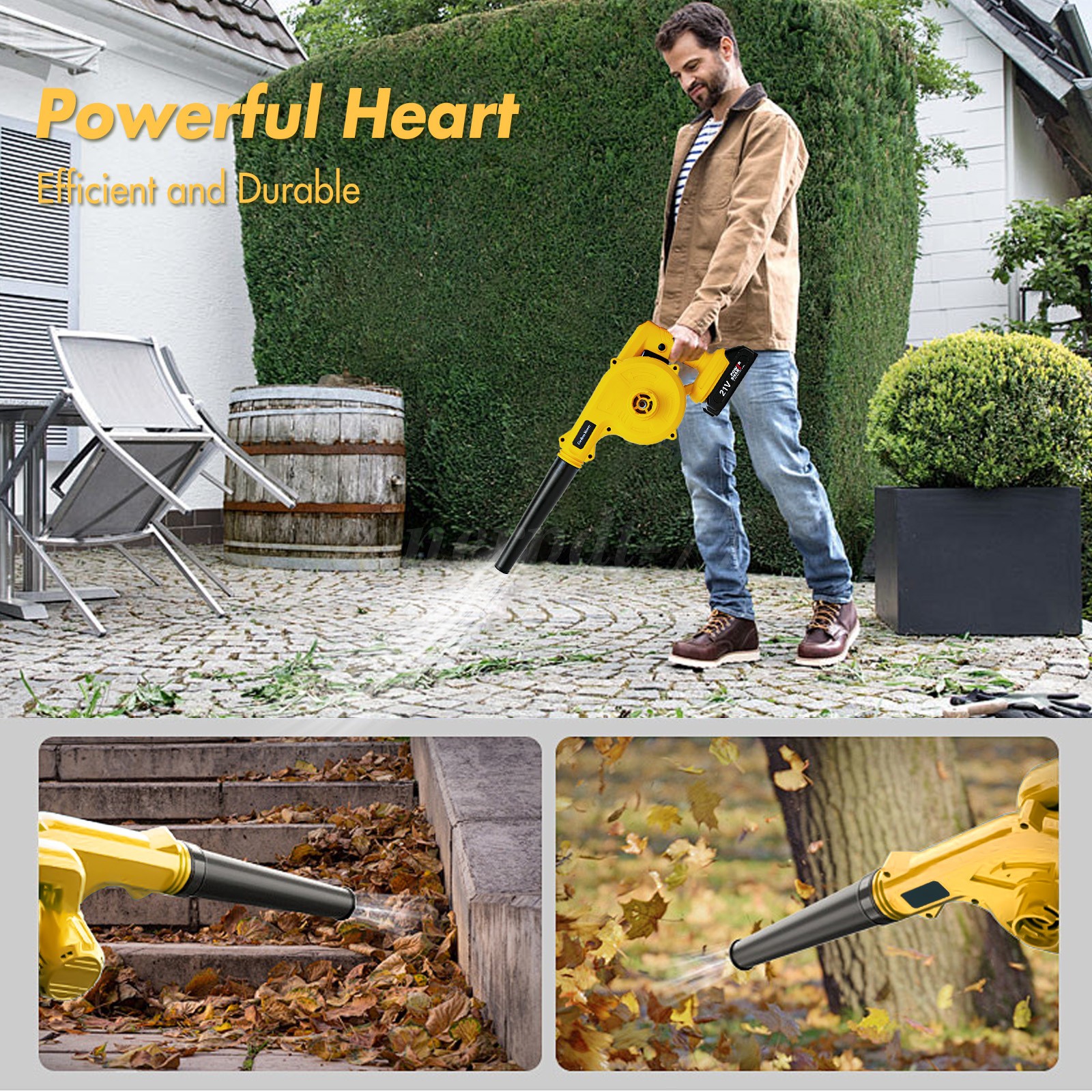 21V Cordless Leaf Blower, Portable Leaf Blower Lightweight w/2 Batteries+Charger