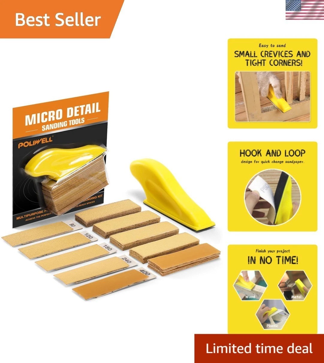 Ergonomic Electric Mini Sander and Sandpaper Set – 5 Grit Options Included
