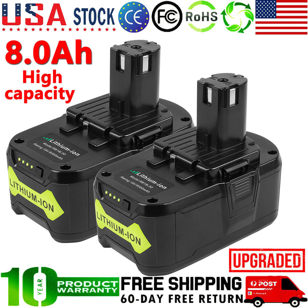 1-2x 8.0Ah For RYOBI 18V Battery High Capacity P108 18Volt Lithium-Ion Battery