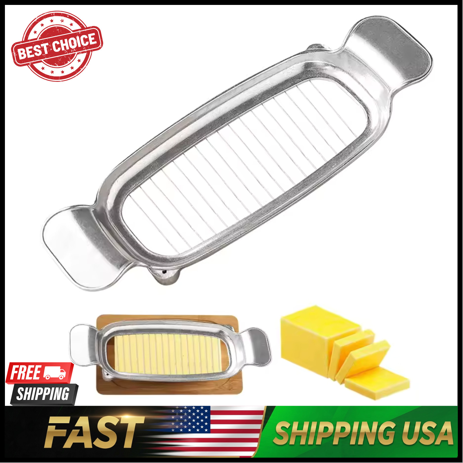 Stainless Steel Butter Slicer Cheese Cutter Kitchen Tool Durable Silver