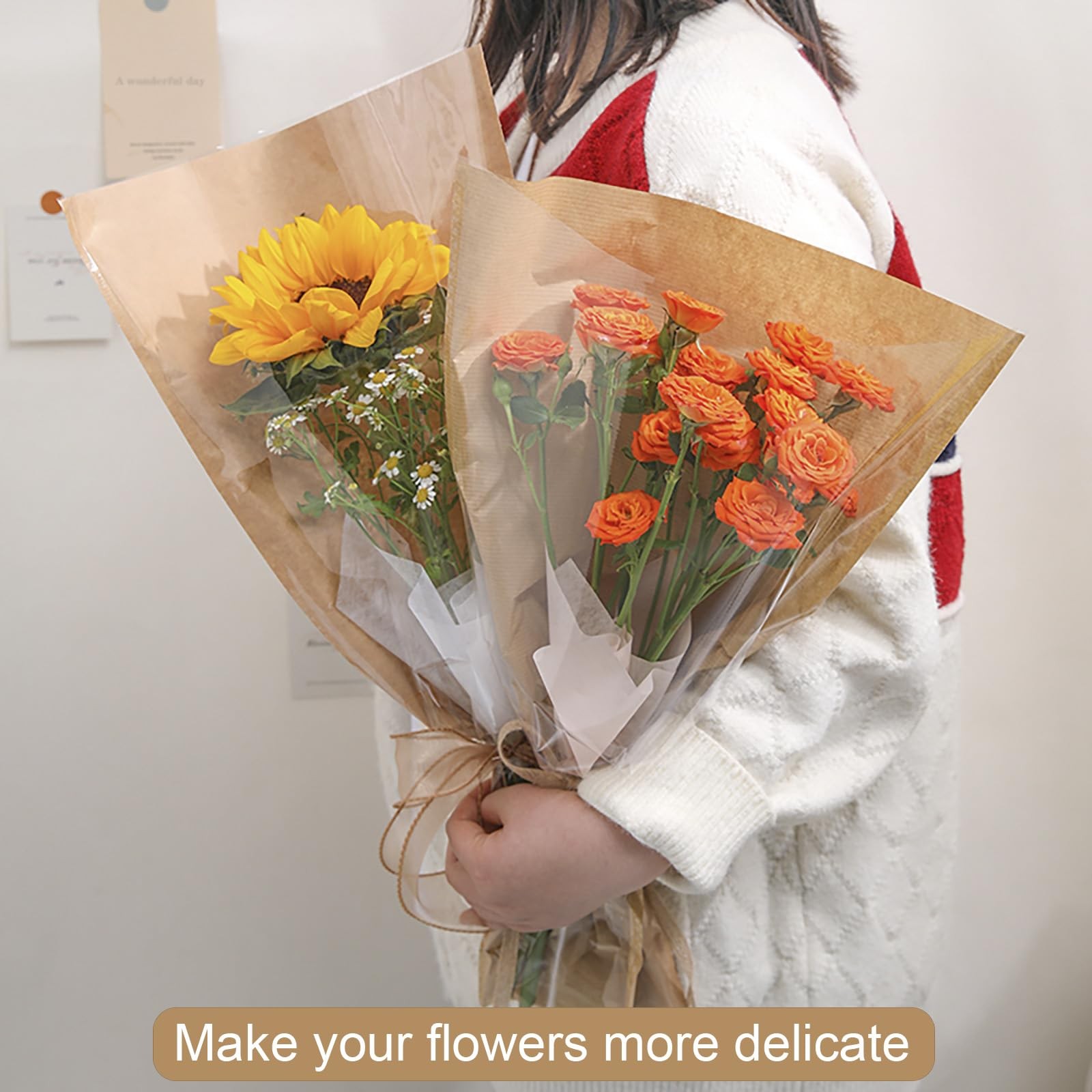 50 Pack Flower Bags for Bouquets – 9.8in x 17.9in x 3.9in Flower Wrapping Bag…