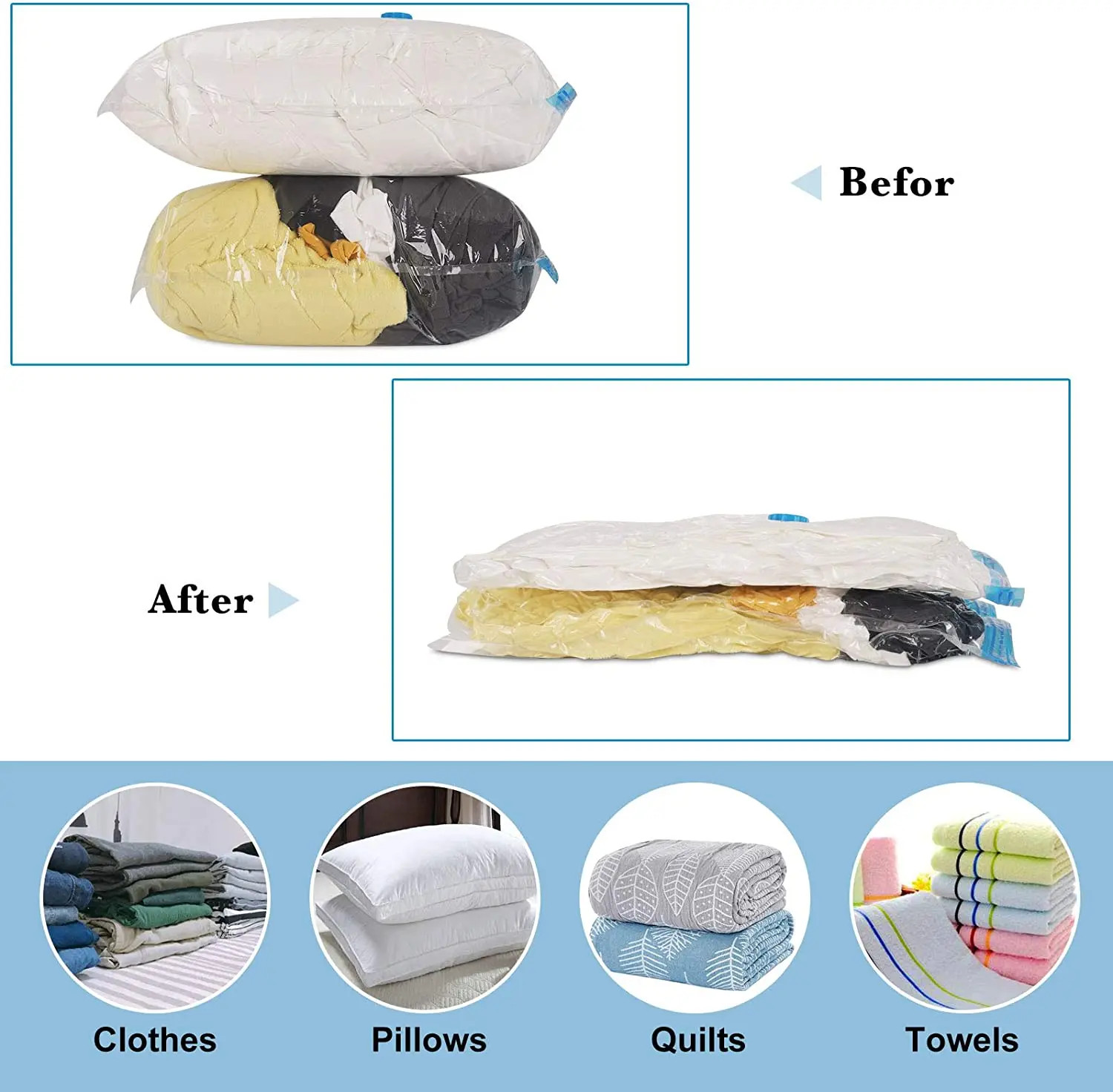 5pcs Jumbo Vacuum Storage Bags Bedding Clothes Travel Space Saver