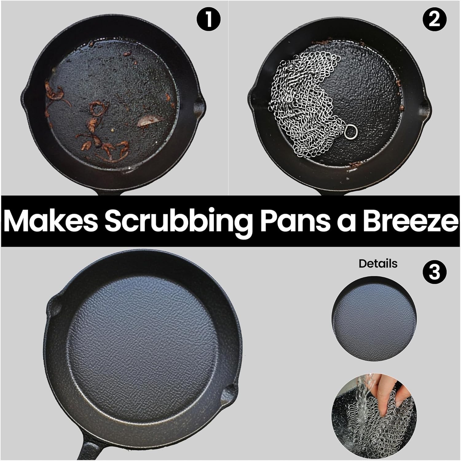 316L Stainless Steel Chainmail Scrubber 8×6 Cast Iron Pan Cleaner Rustproof