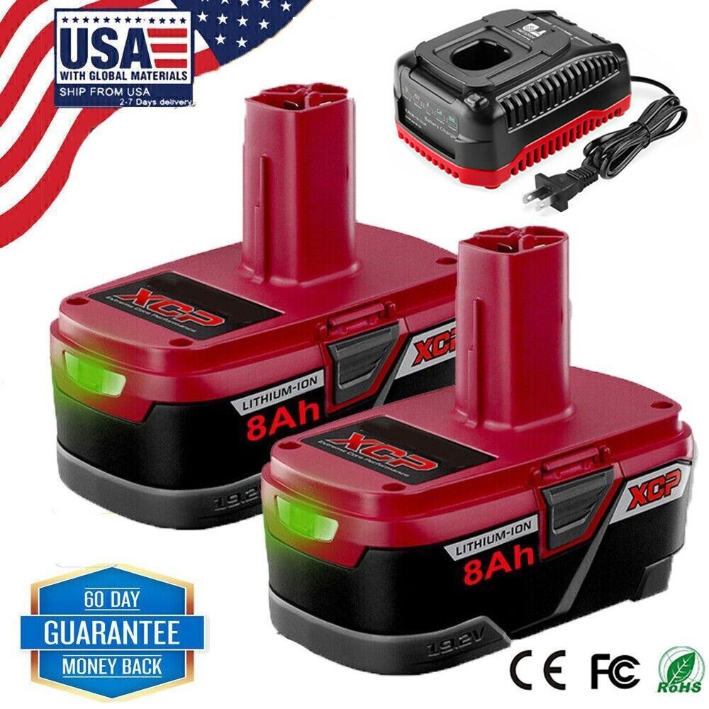1-2Pack 8.0Ah for Craftsman 19.2V Lithium Battery C3 DieHard 11375 6.0Ah/Charger