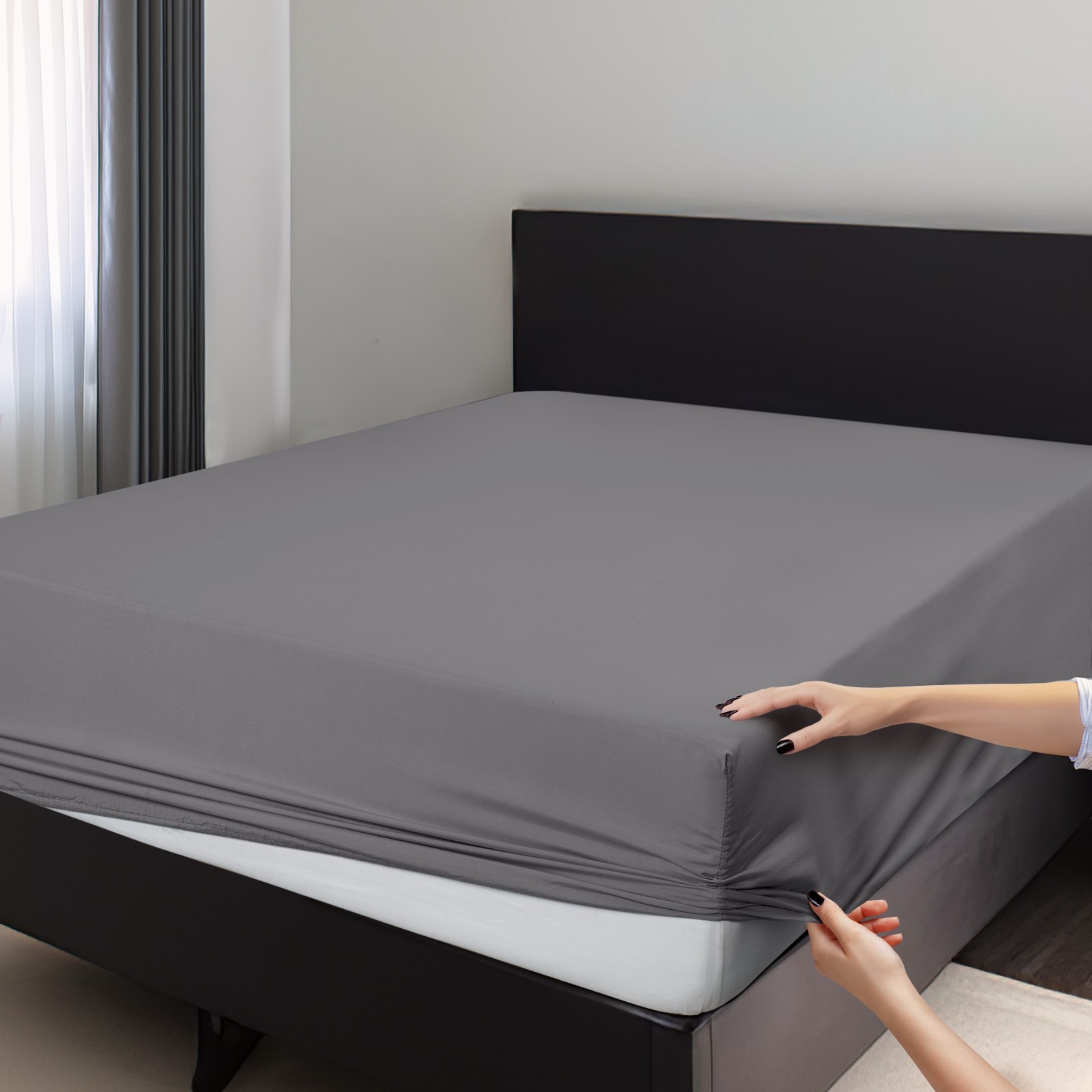 1800 Deep Pocket Fitted Sheet Queen King Fully Elastic Fitted Sheets Bed Sheets