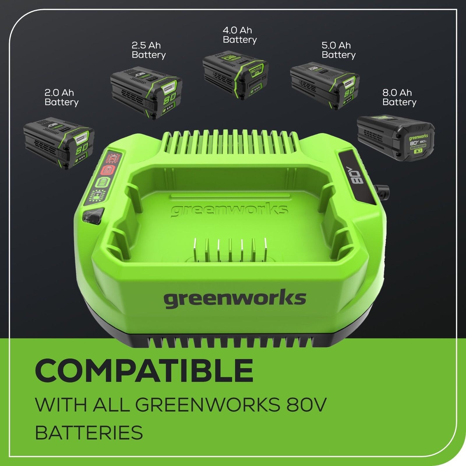 Greenworks 80V 2A Standard Charger GCH8020 – Refurished