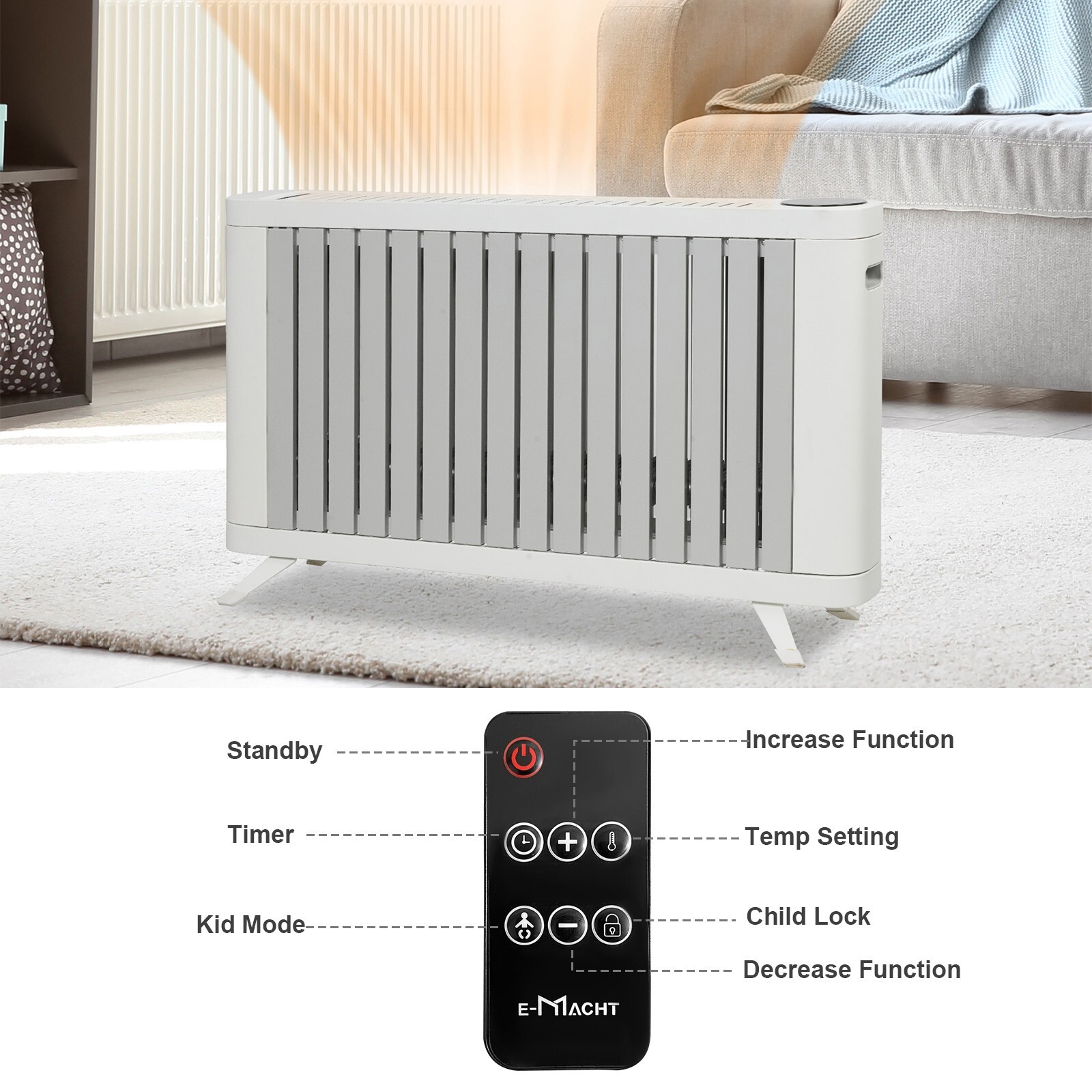 VILOBOS 1500W Portable Electric Space Heater Adjustable Thermostat Timer Remote