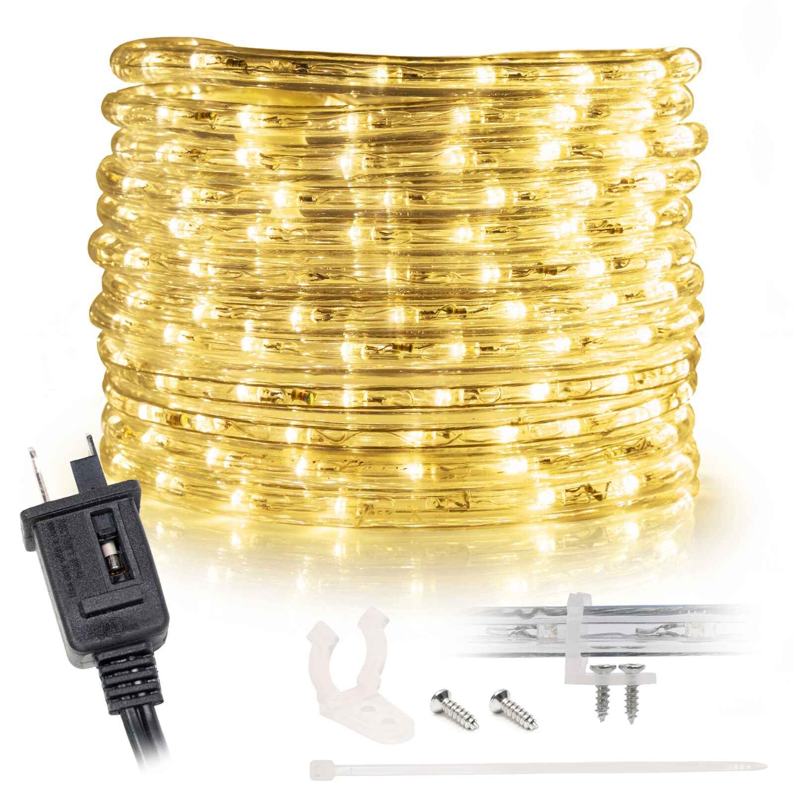 Warm White LED Rope Lighting Flexible Indoor Outdoor Christmas Extend to 300ft