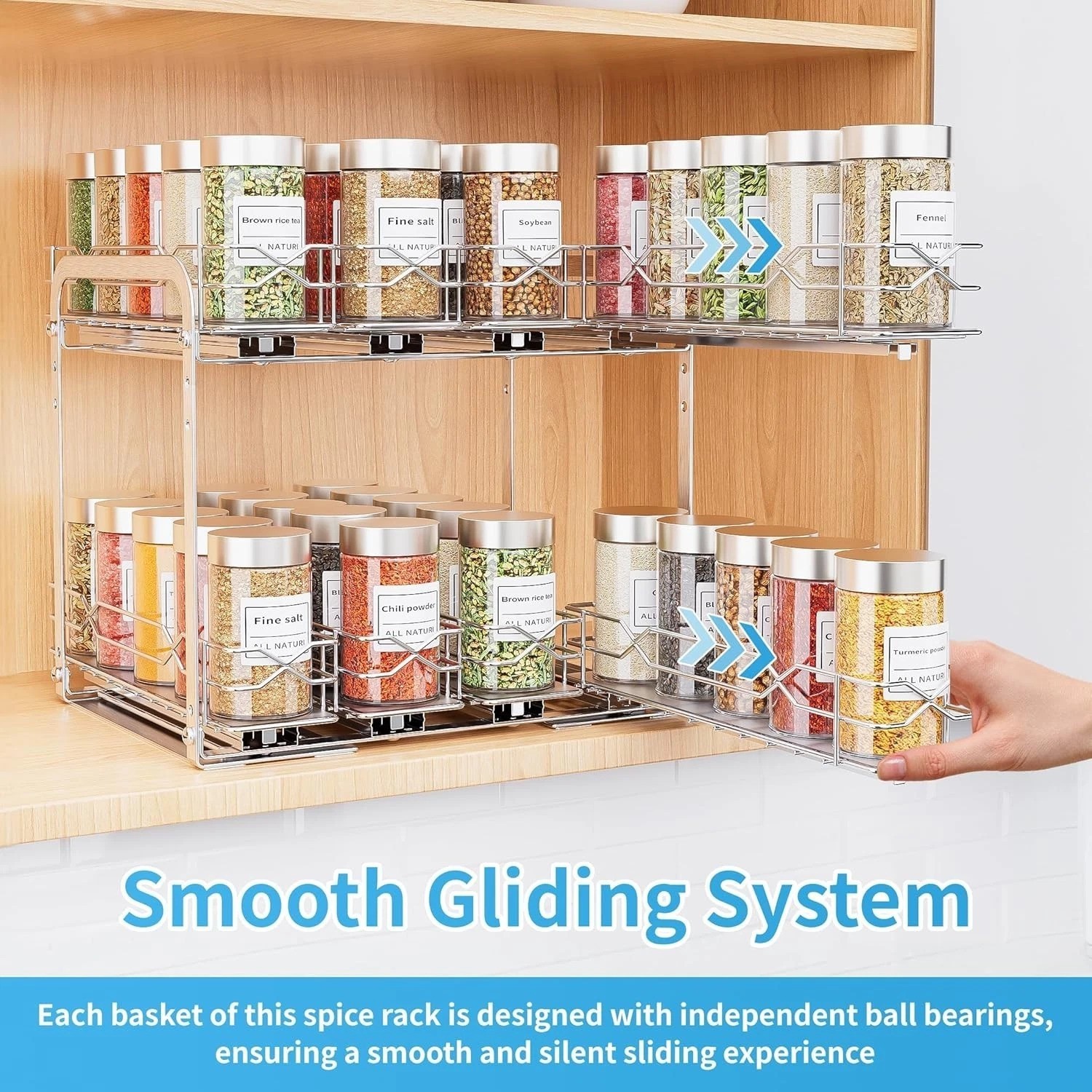 Heavy Duty Chrome Spice Rack Organizer – 2 Tier Pull Out Cabinet Storage, 11″W